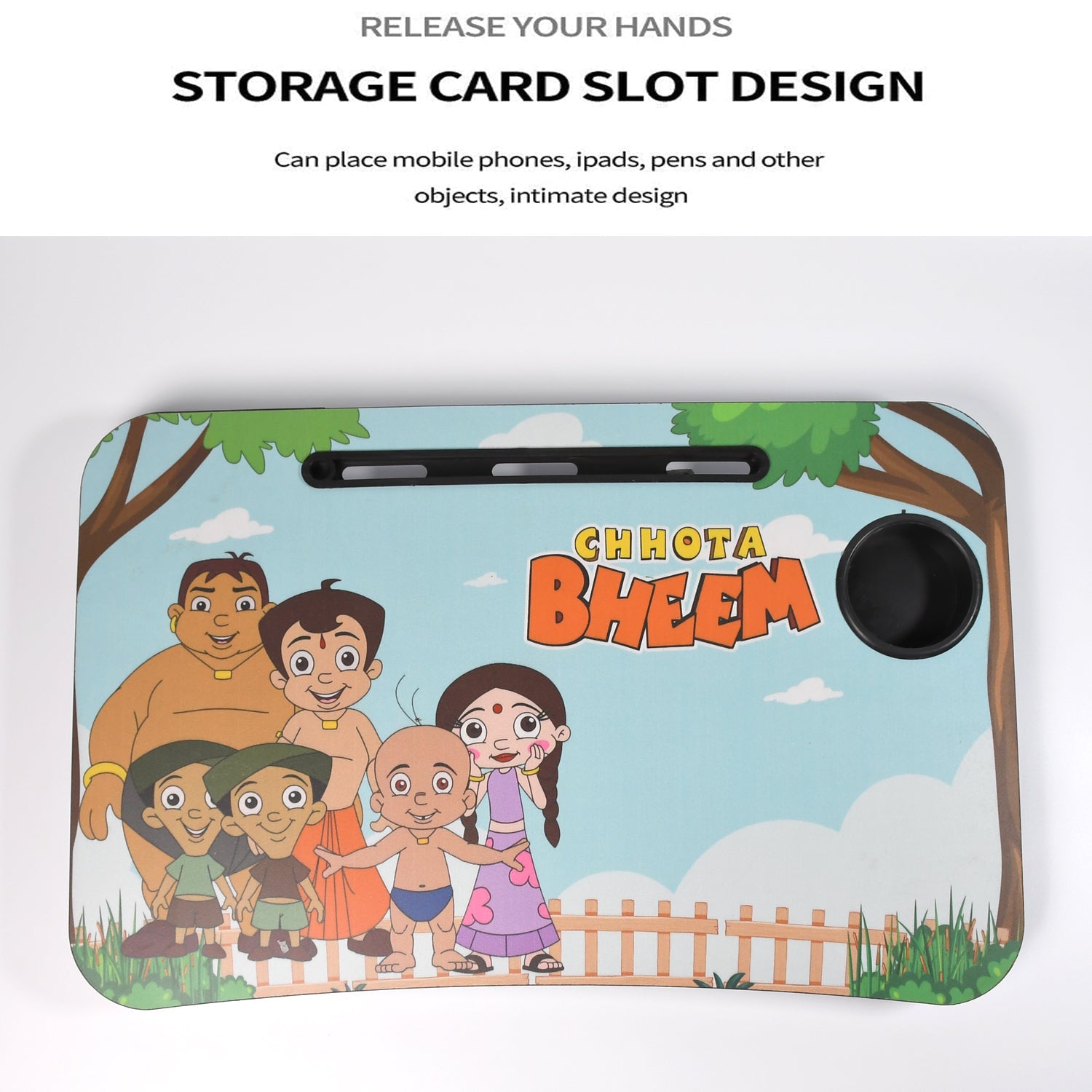 7696 Chhota Bheem Design Foldable Bed Study Table Portable Multifunction Laptop Table Lapdesk for Children Bed Foldable Table Work Office Home with Tablet Slot & Cup Holder DeoDap
