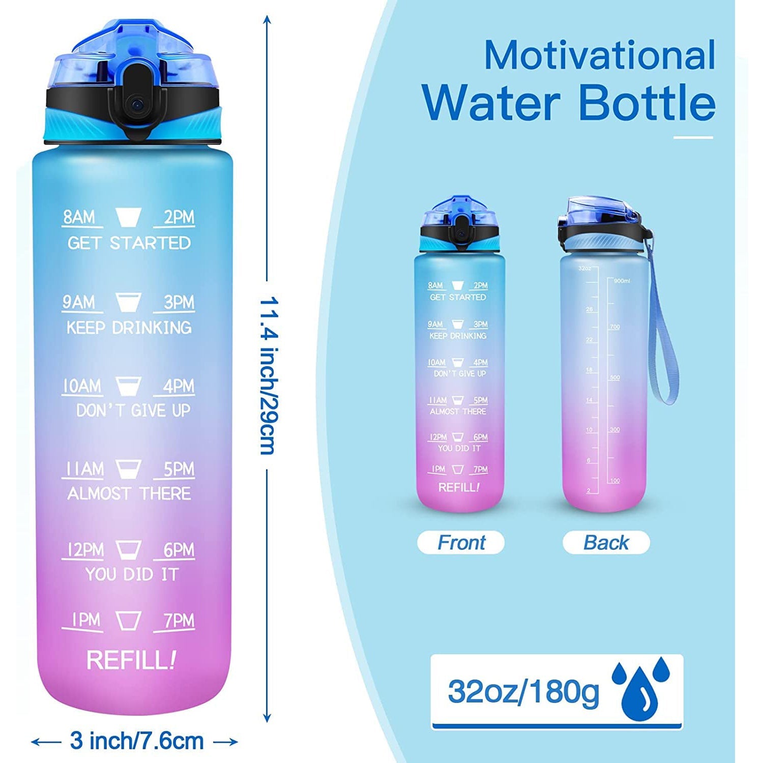 0325 Motivational Water Bottle with Straw & Time Marker, BPA-Free Tritan Portable Gym Water Bottle, Leakproof Reusable, Special Design for Your Sports Activity, Hiking, Camping DeoDap