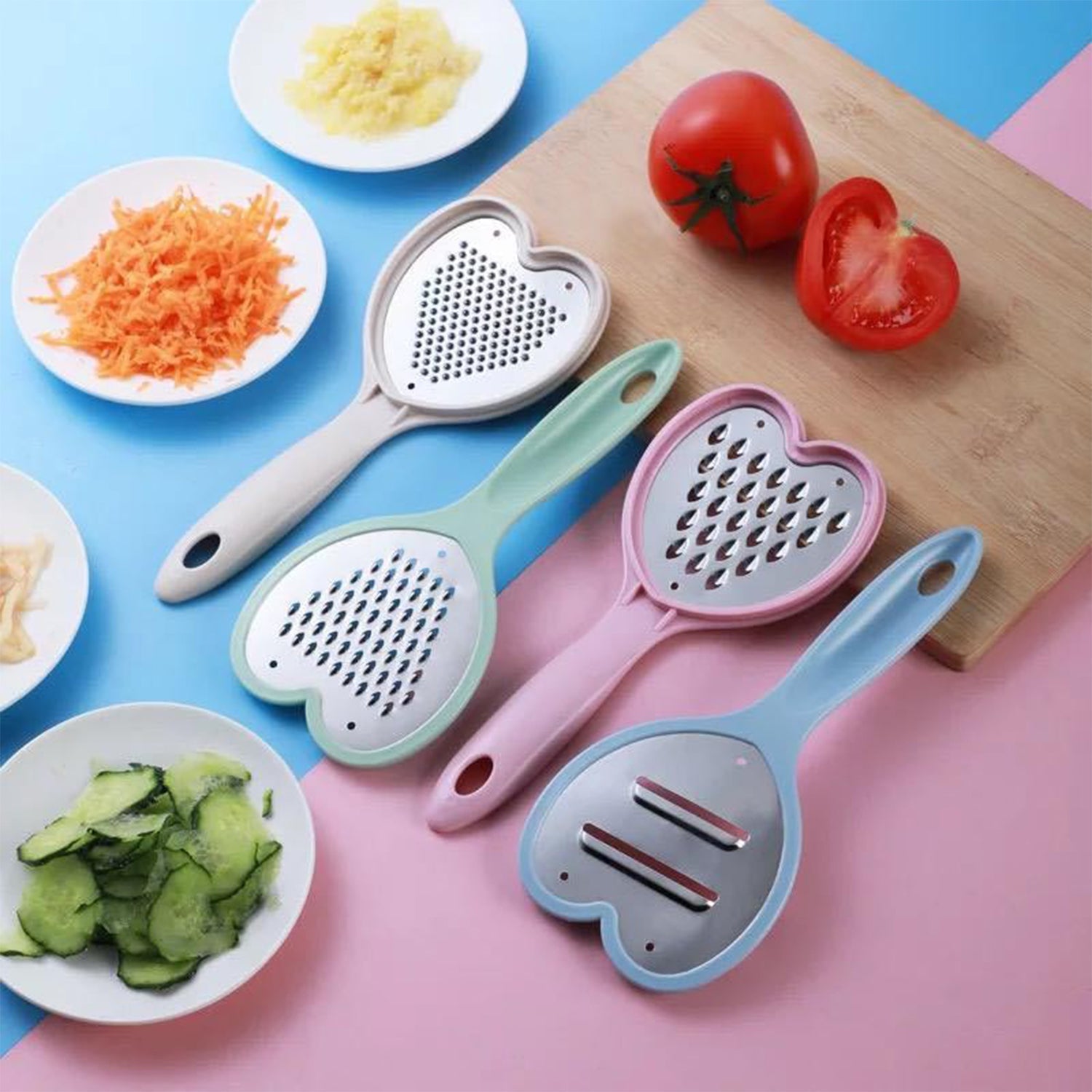 2587a Heart Grater Set and Heart Grater Slicer Used Widely for Grating and Slicing of Fruits, Vegetables, Cheese Etc. Including All Kitchen Purposes. DeoDap