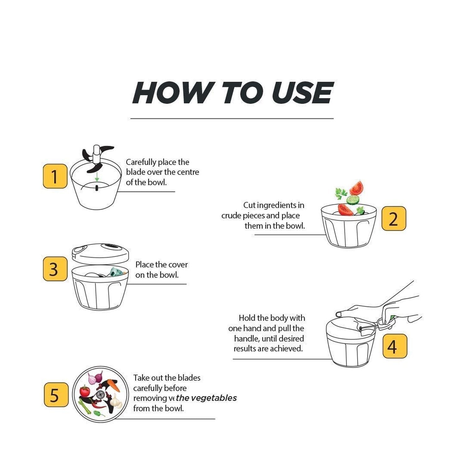 0065A Manual Stainless Steel Compact Extra Sharp Vegetable Chopper with 5 Blades (750 ml)