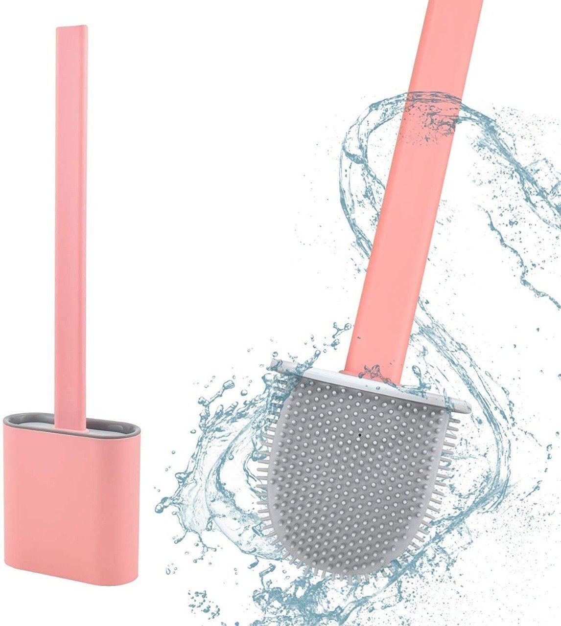 1398 Silicon Toilet Brush with Slim Holder Stand& Flat Head with Flexible Soft Bristles - SkyShopy