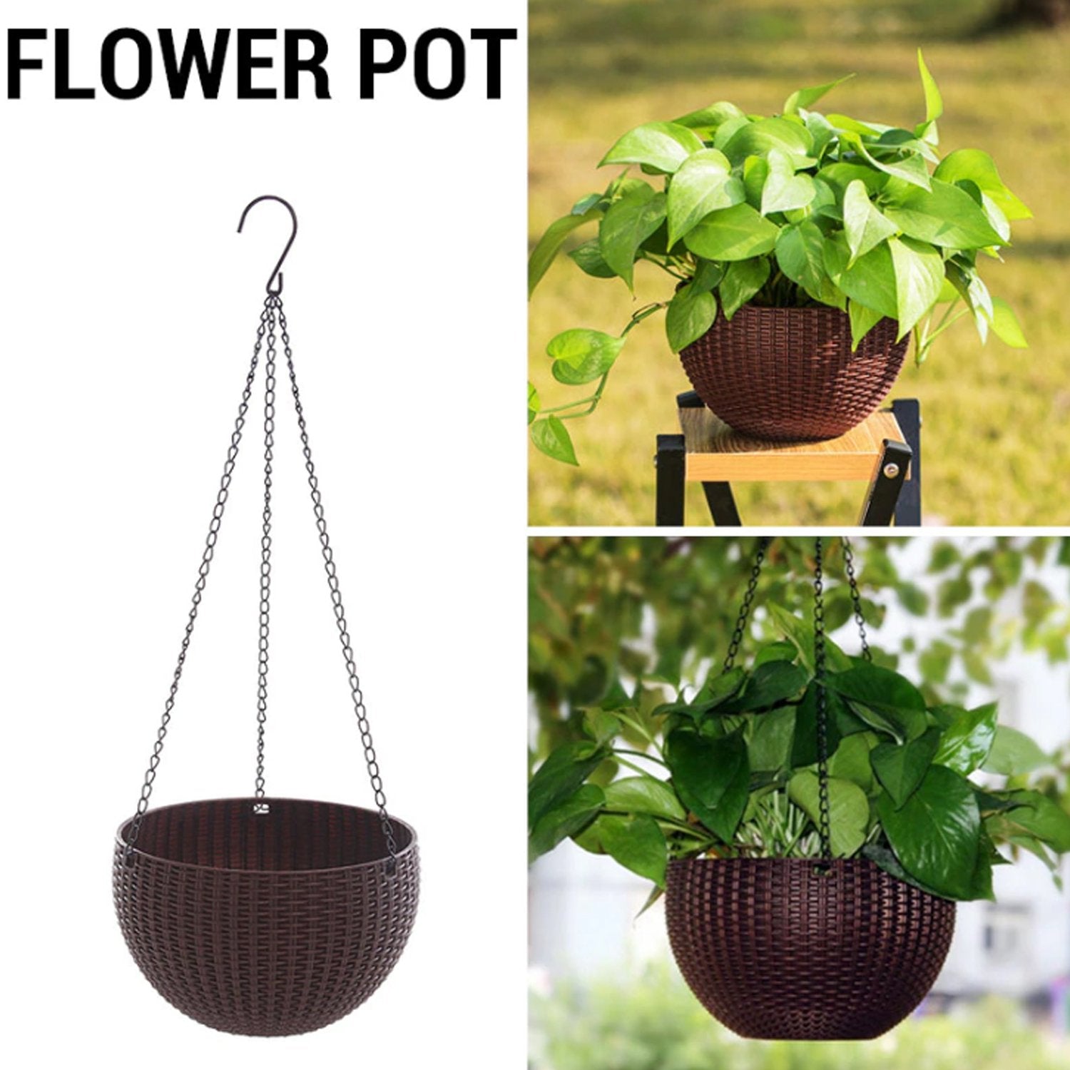 4708 Plastic Hanging Flower Pot and Flower Pot with Chain (6 Pc)