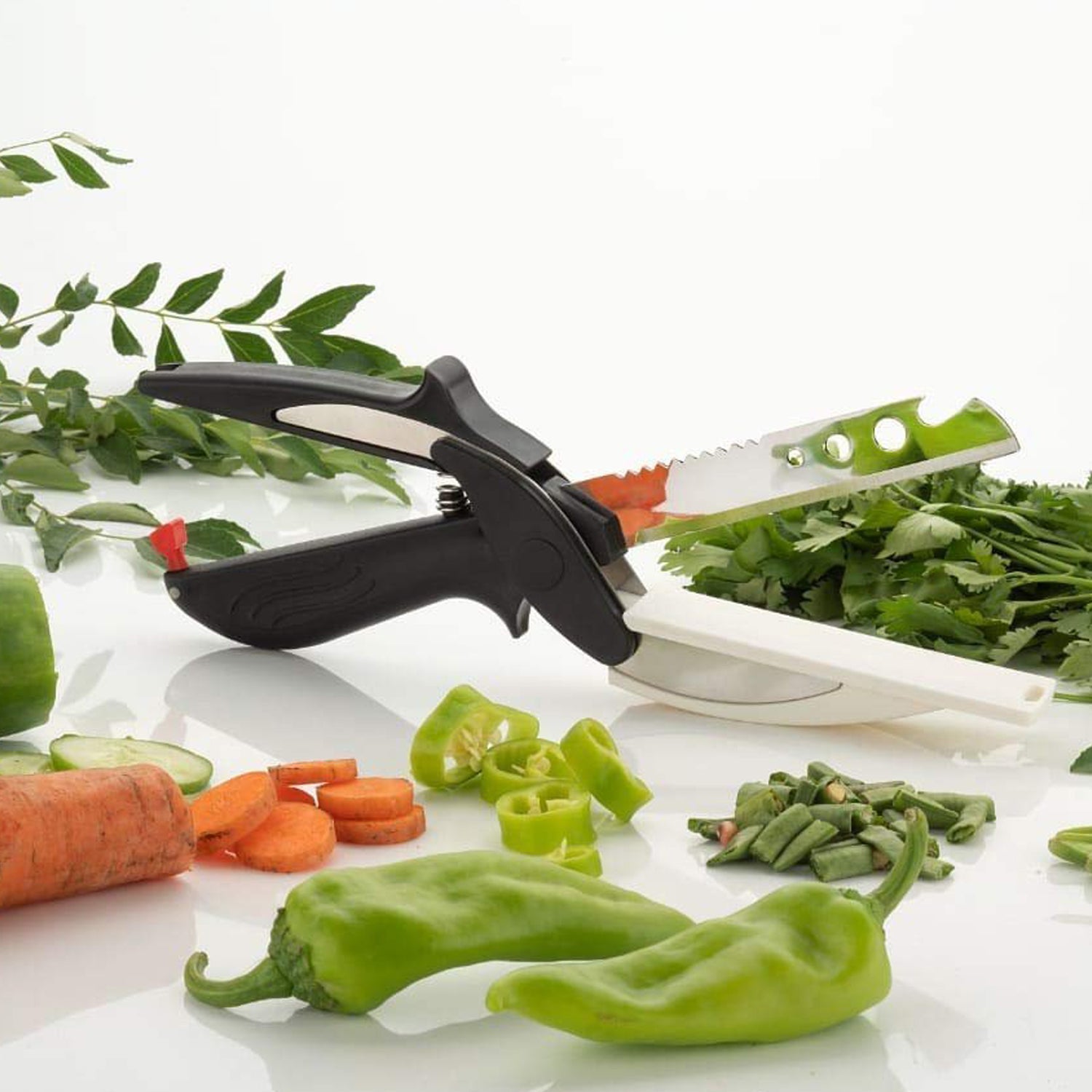 2490 Smart claver Cutter Kitchen Knife and in Built Chopping Board with Locking Hinge with Spring Action for Vegetables for kitchen DeoDap