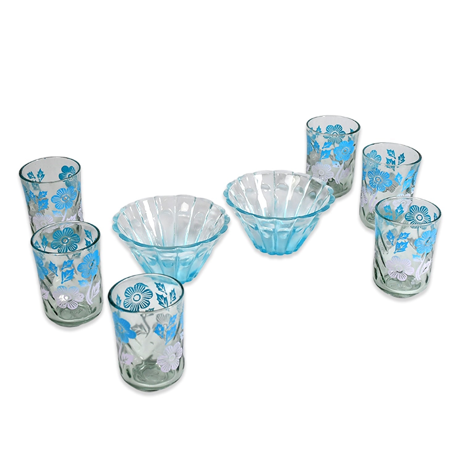 0077 Bowl & Glass Set Best Serving Set Attractive 2 Bowl & 6 Glass Set For Home & Kitchen Use DeoDap