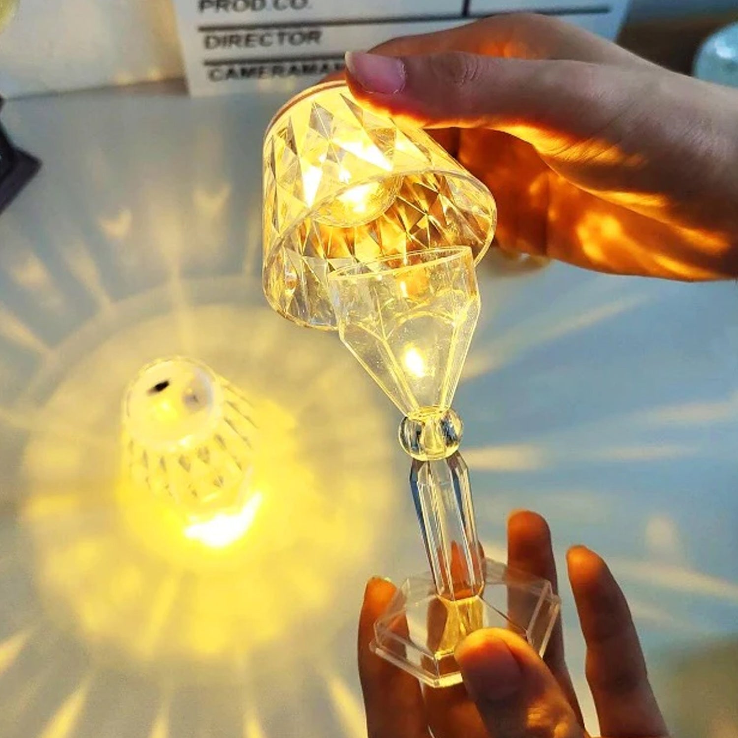 6610 2in1 Transparent Mini Crystal Table Lamp with Reflection Light (Moq :- 12Pcs) DeoDap