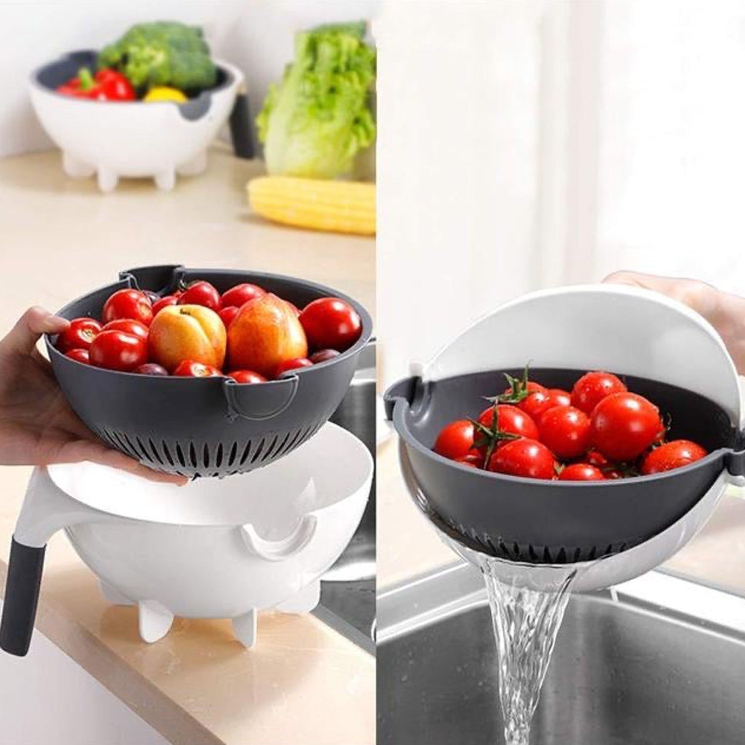 2187B Premium Portable 7 in 1 Multifunction Magic Rotate Vegetable Cutter/Chopper/Slicer/Shredder with Drain Basket with various Dicing Blades freeshipping - DeoDap