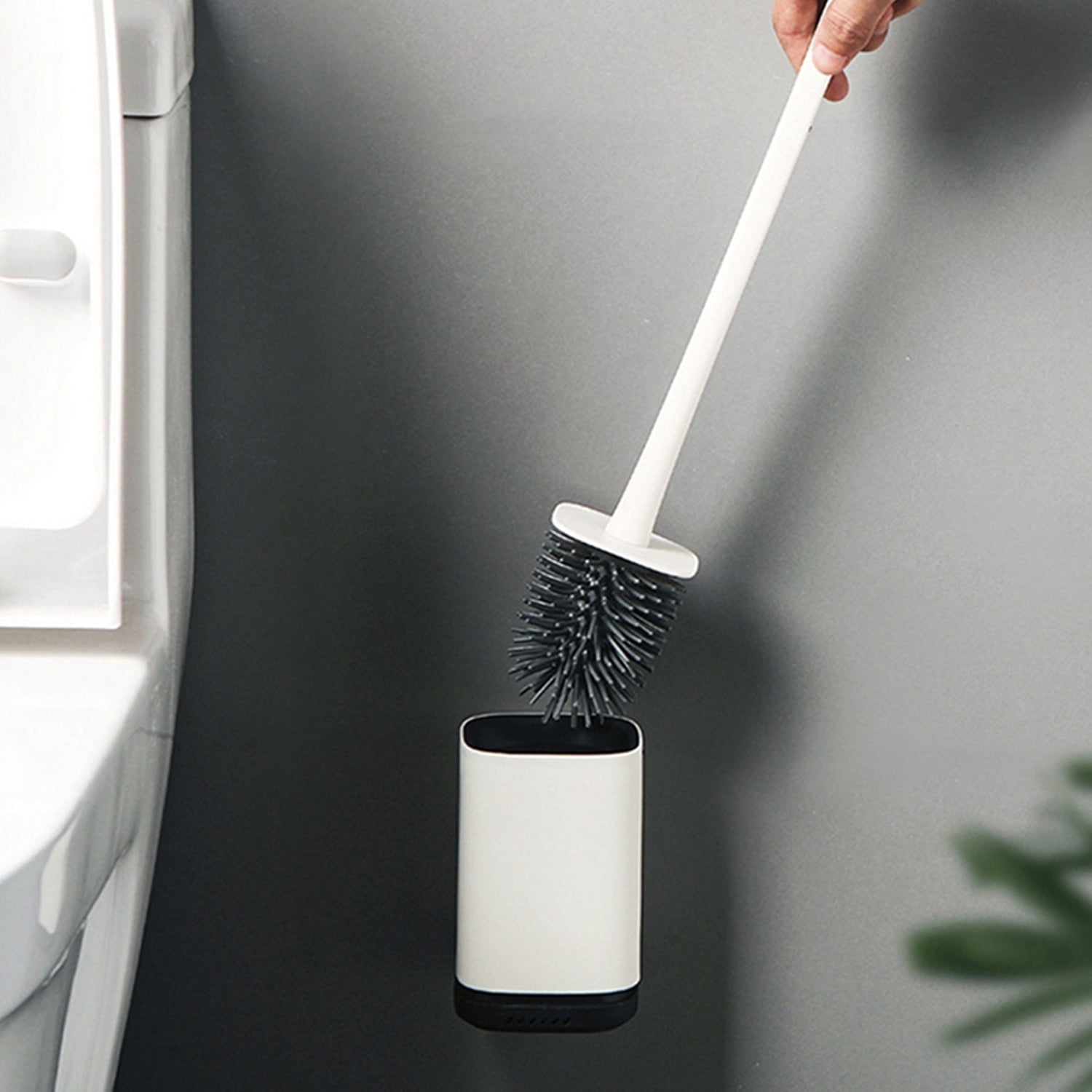 7601 Silicone Toilet Brush with Holder Stand , Brush for Bathroom Cleaning, Cleaning Silicone Brush and Holder DeoDap