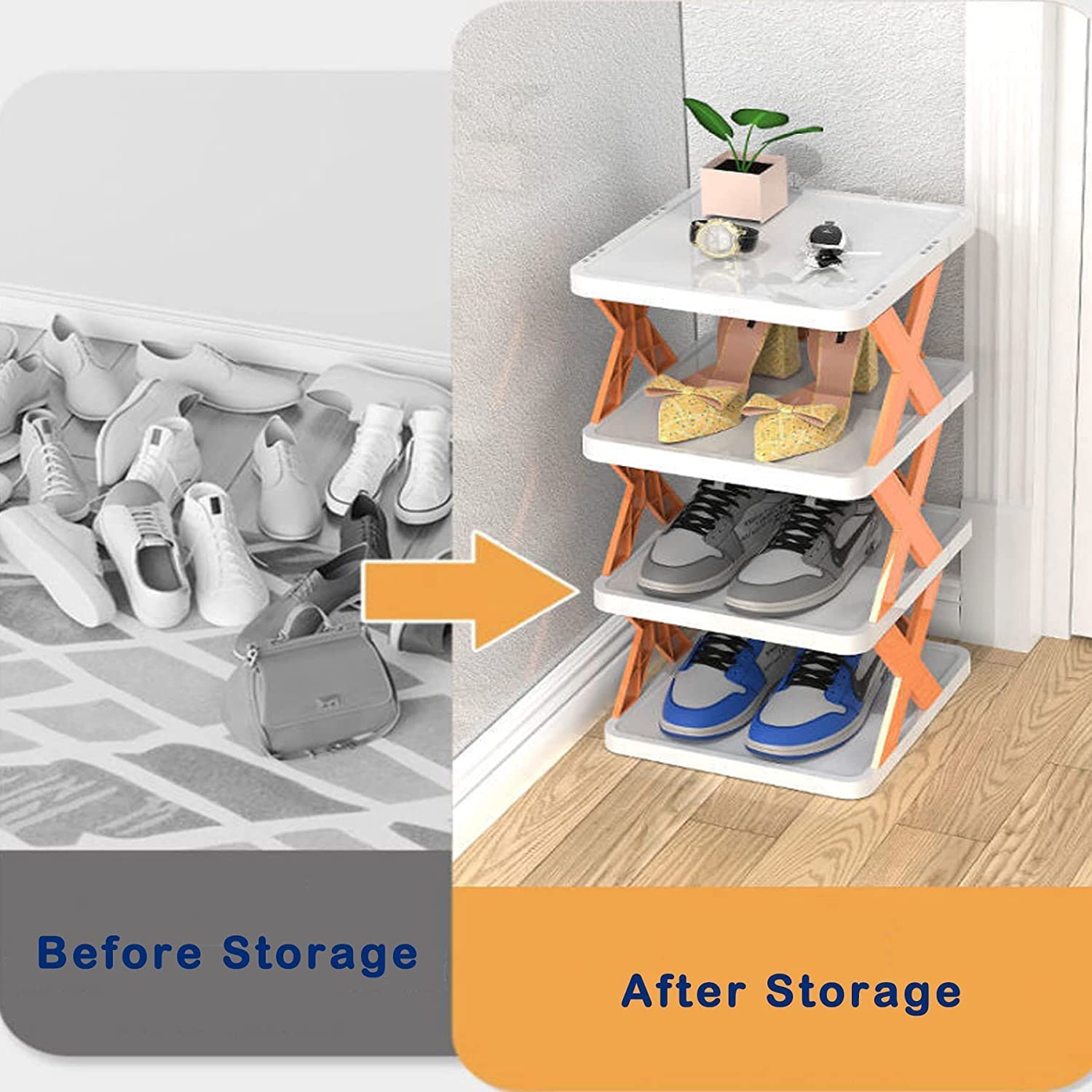 9098  SMART SHOE RACK WITH 8 LAYER SHOES STAND MULTIFUNCTIONAL ENTRYWAY FOLDABLE & COLLAPSIBLE DOOR SHOE RACK FREE STANDING HEAVY DUTY PLASTIC SHOE SHELF STORAGE ORGANIZER NARROW FOOTWEAR HOME DeoDap