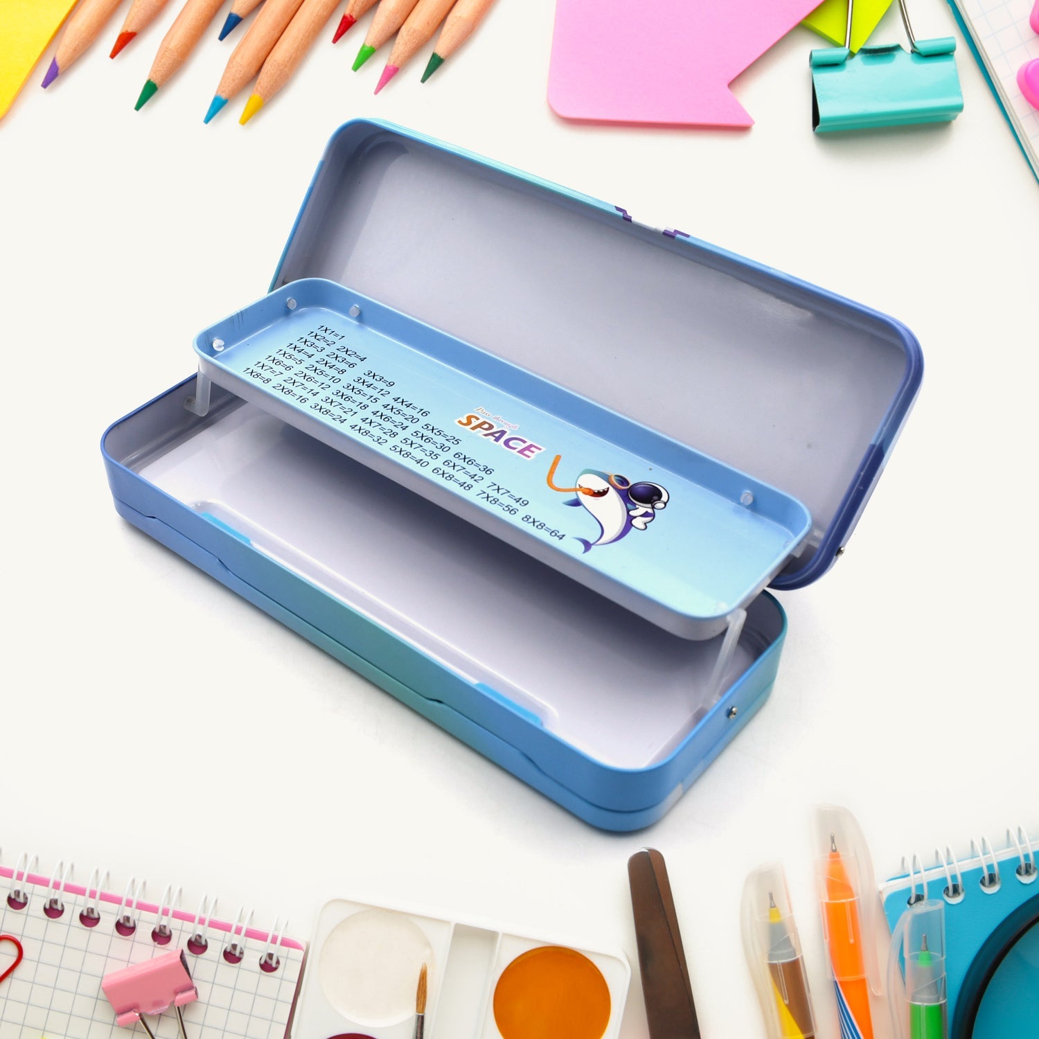 4563 Metal Pencil Box, Pencil Case Double Compartment for Kids Stationery Compass Box, Stationery Gift for School Kids Compass, Pencil Box, Birthday Return Gift for Kids