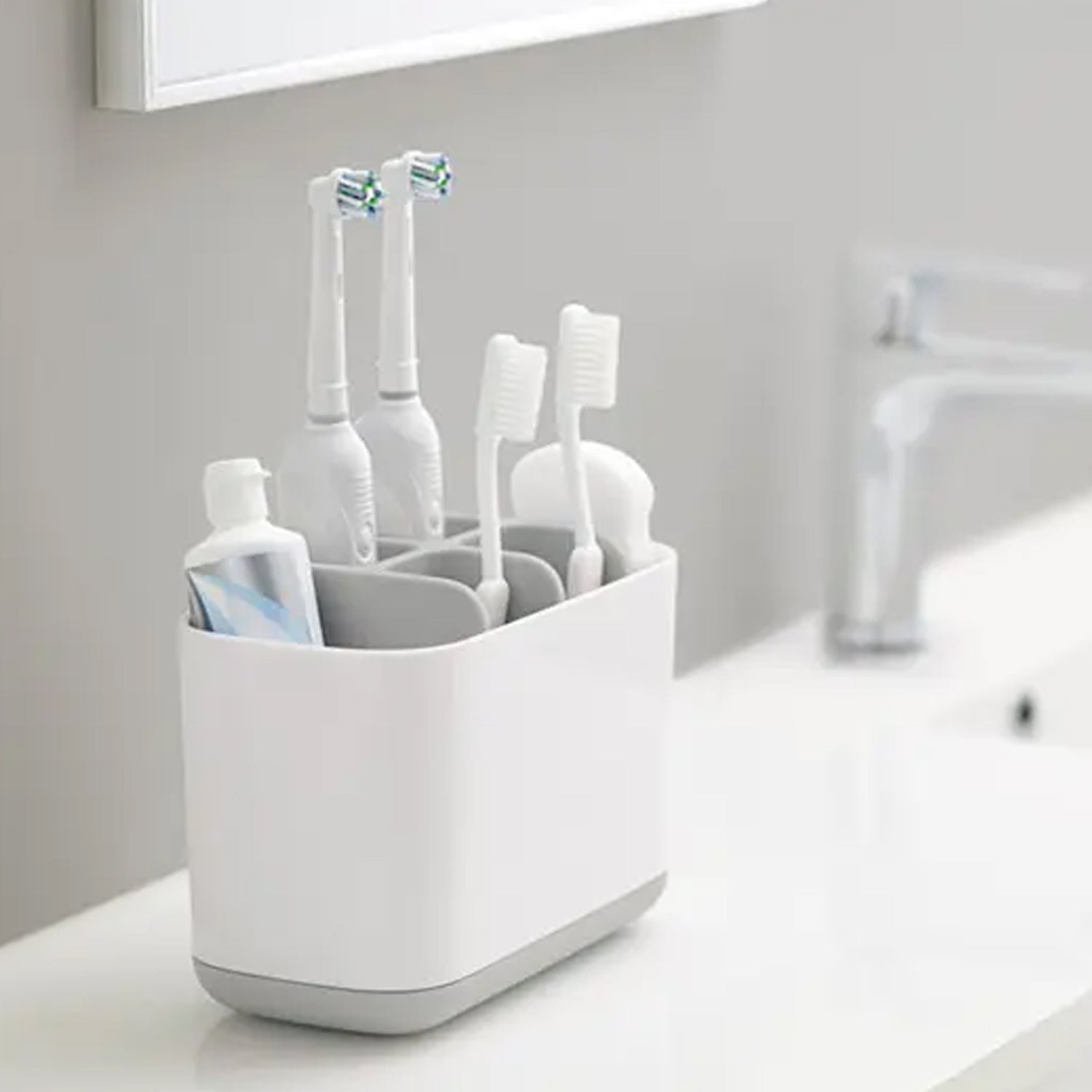 7698 Toothbrush Holder Stand Bathroom Storage Organizer Caddy For Toothpaste, Tongue Cleaner, Toiletry, and Razor Shaving Kit Holder DeoDap