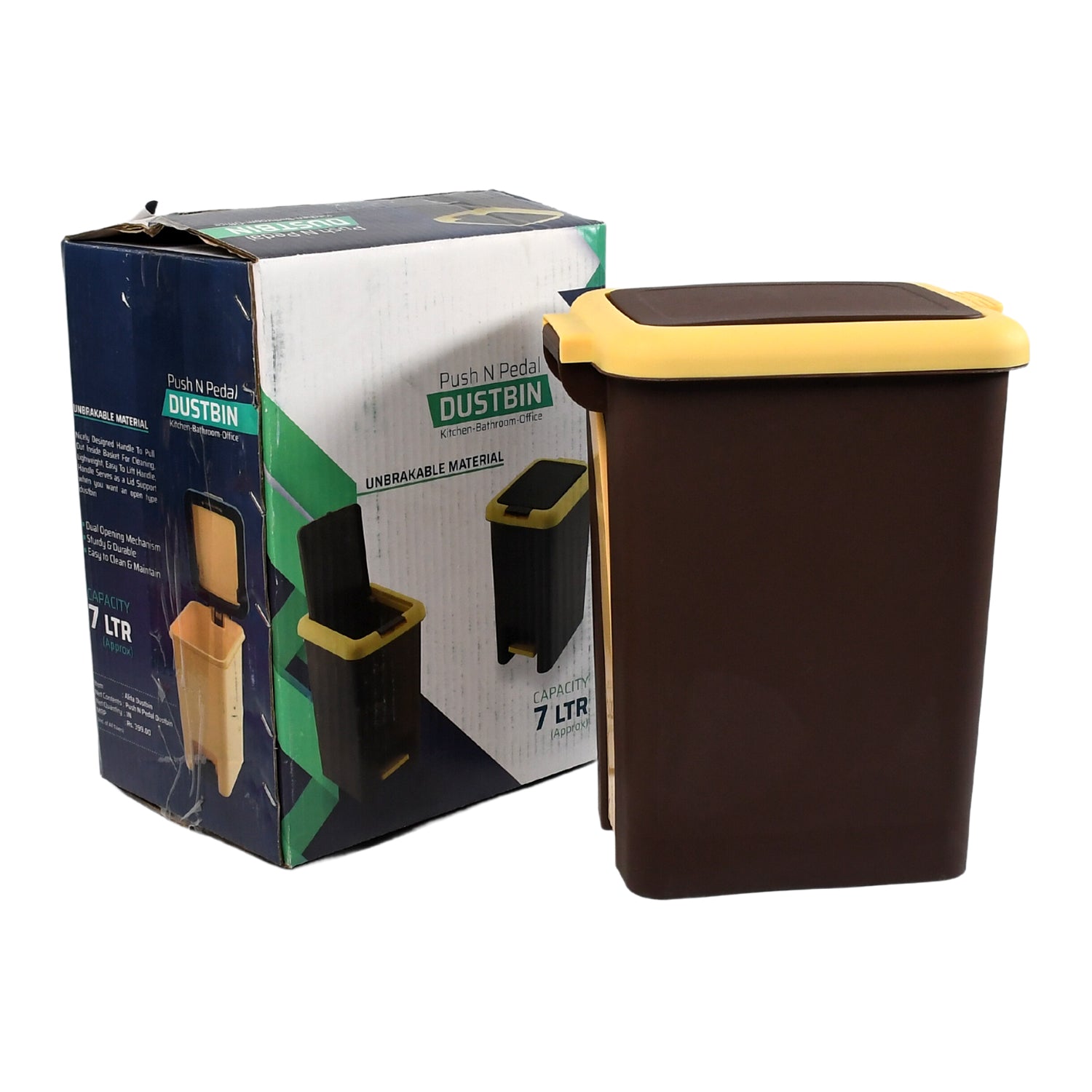 1668 Plastic Push N Pedal Dustbin Plastic Kitchen Waste Bin with Lid | Trash Can Waste Basket for Bathroom, Hands Free with Step On Foot Pedal and Garbage Bag Ring ( 7 Ltr. ) DeoDap