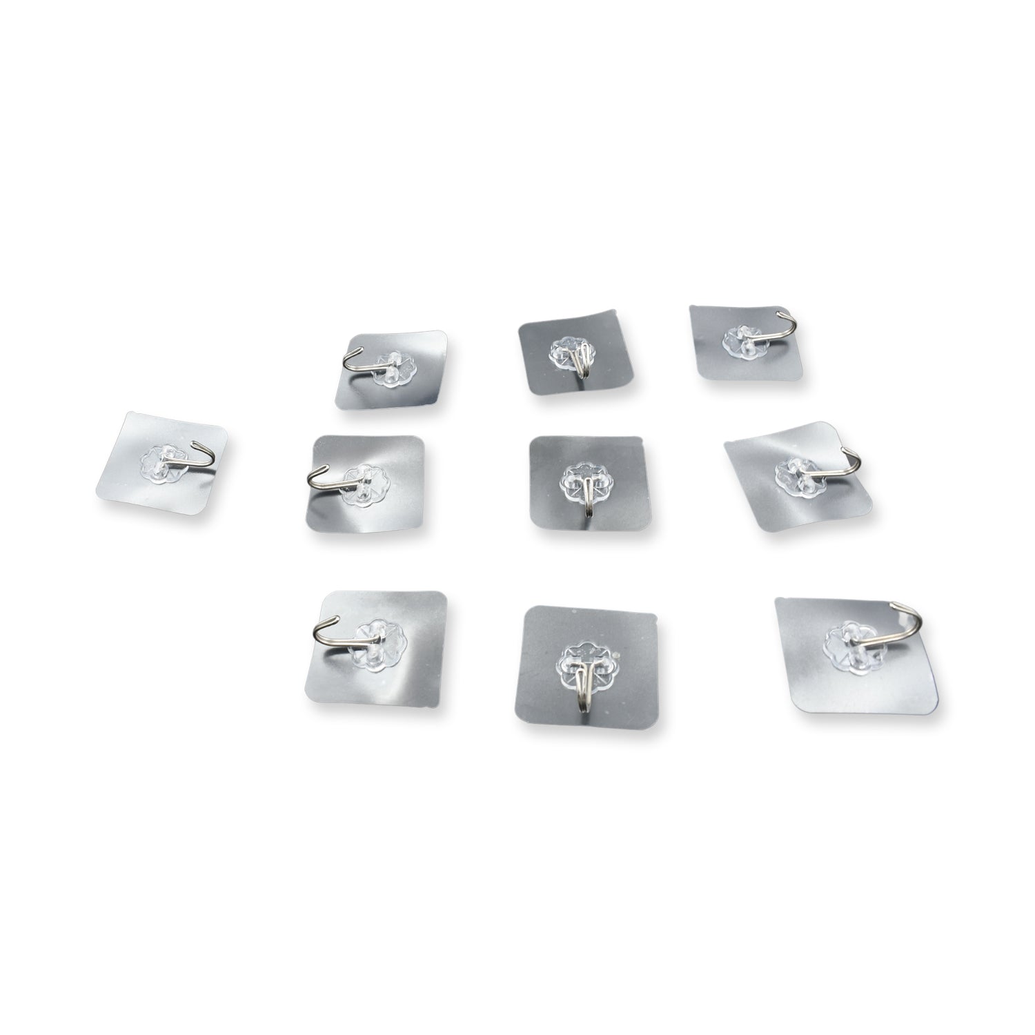 1689a Self Adhesive Heavy Duty Waterproof Transparent Sticky Plastic & Stainless Steel Wall Hooks (10 Pc Set)