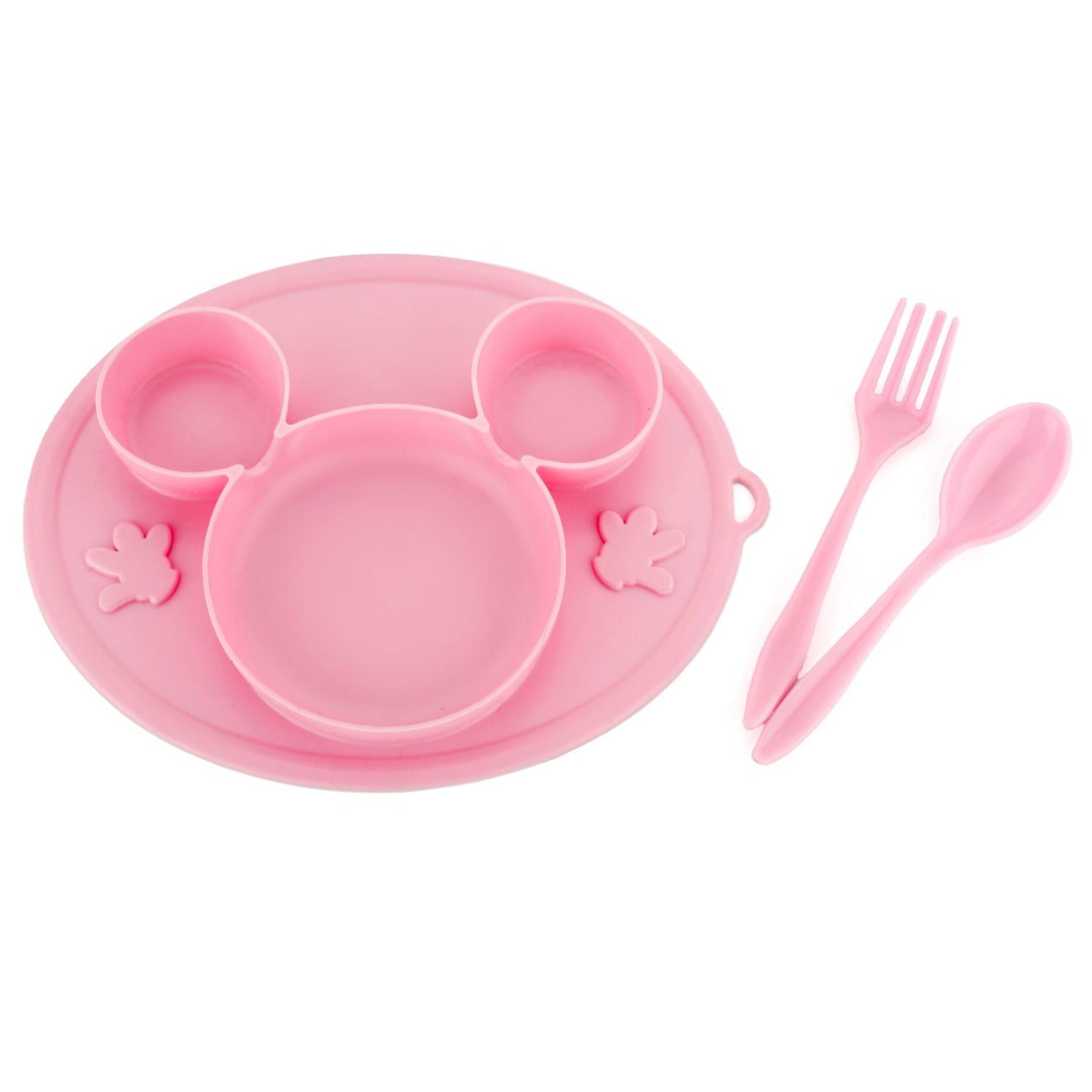 5210 Silicon Micky Plate And1 Spoon & 1 Fork For Kids DeoDap