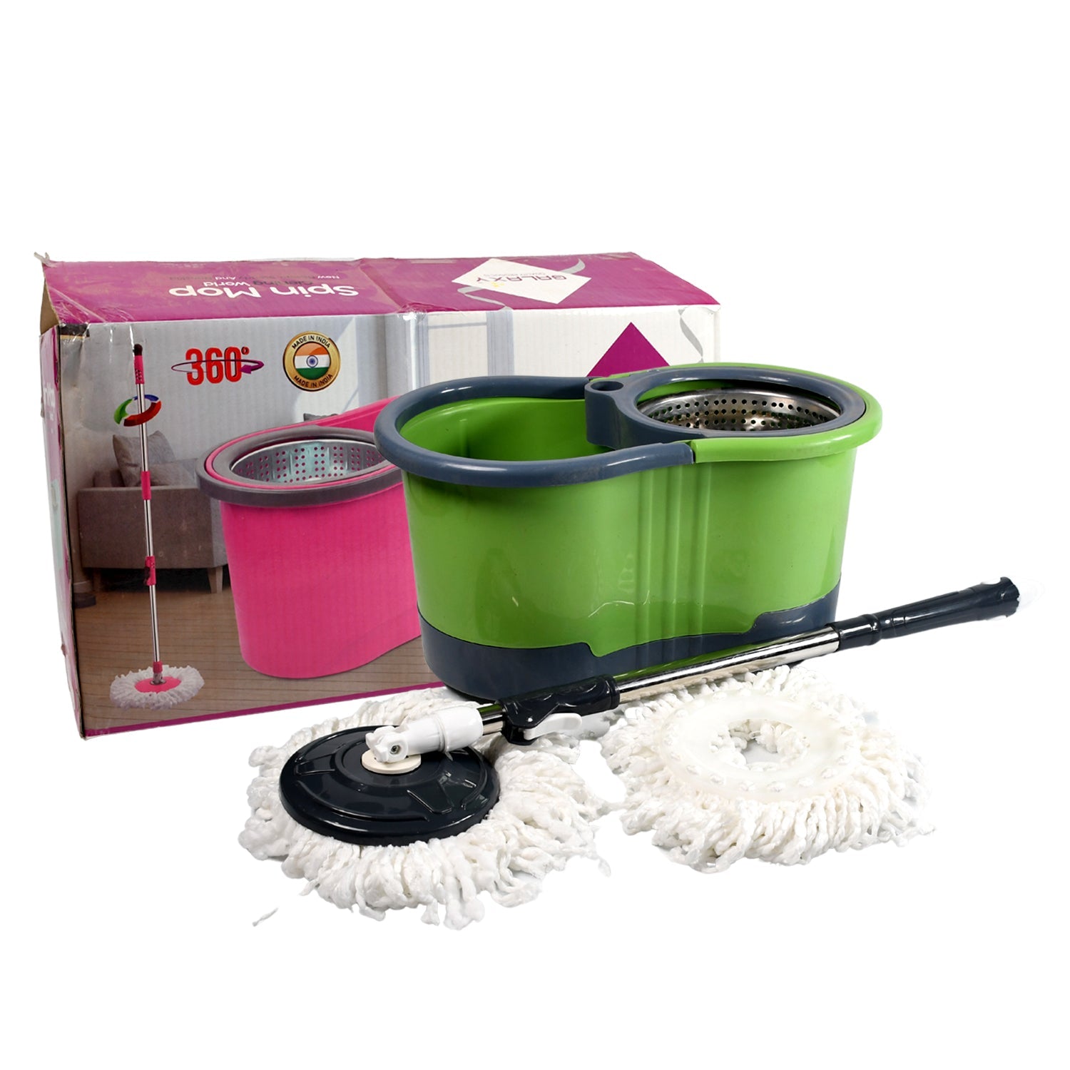 1183 MOP WITH BUCKET FOR FLOOR CLEANING/MOP FOR FLOOR CLEANING / FLOOR CLEANER MOP / SPIN MOP / MAGIC MOP / MOP STICK / SPIN MOP SET WITH BUCKET (B Grade) DeoDap