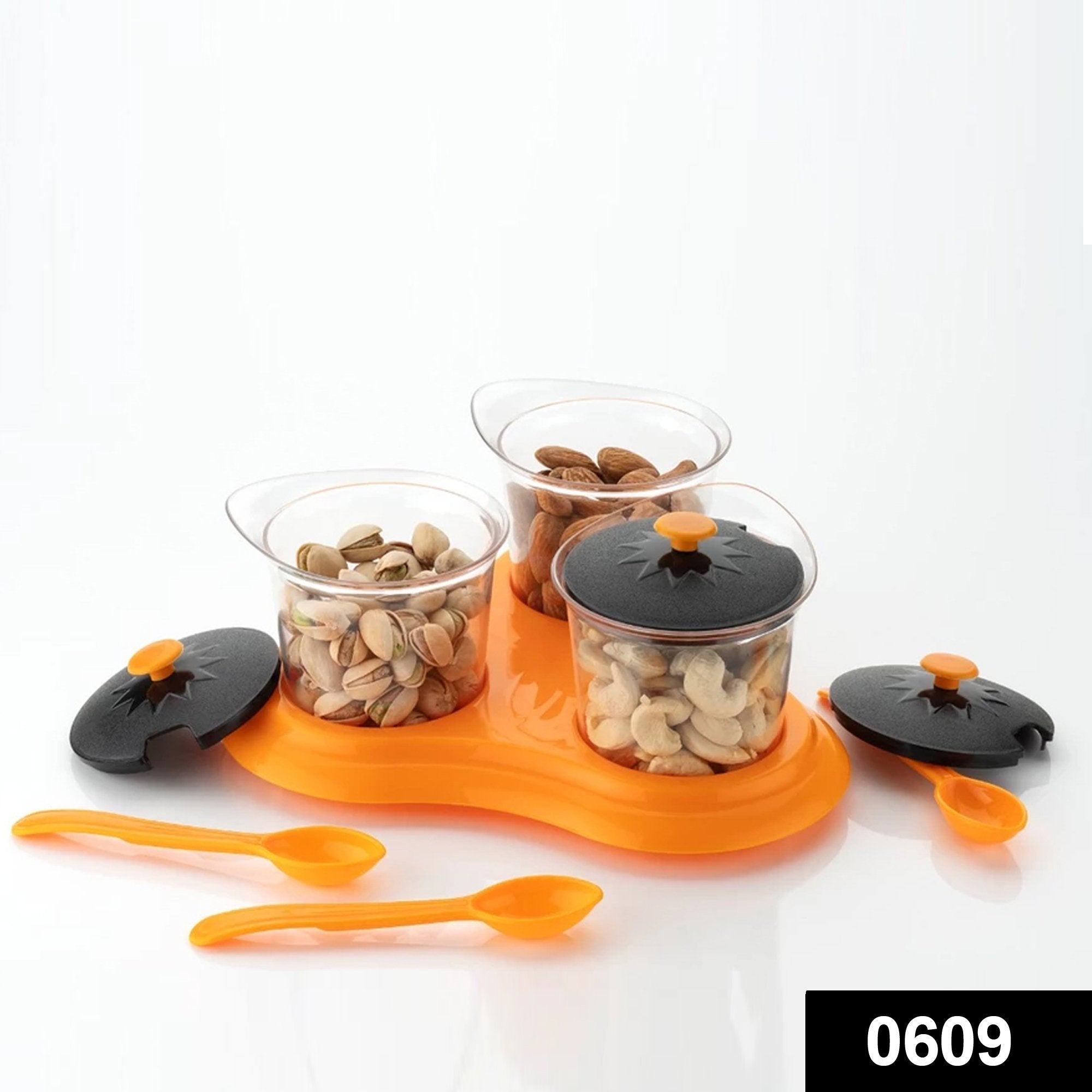 0609 Multipurpose Dining Set Jar and tray holder, Chutneys/Pickles/Spices Jar - 3pc - SkyShopy