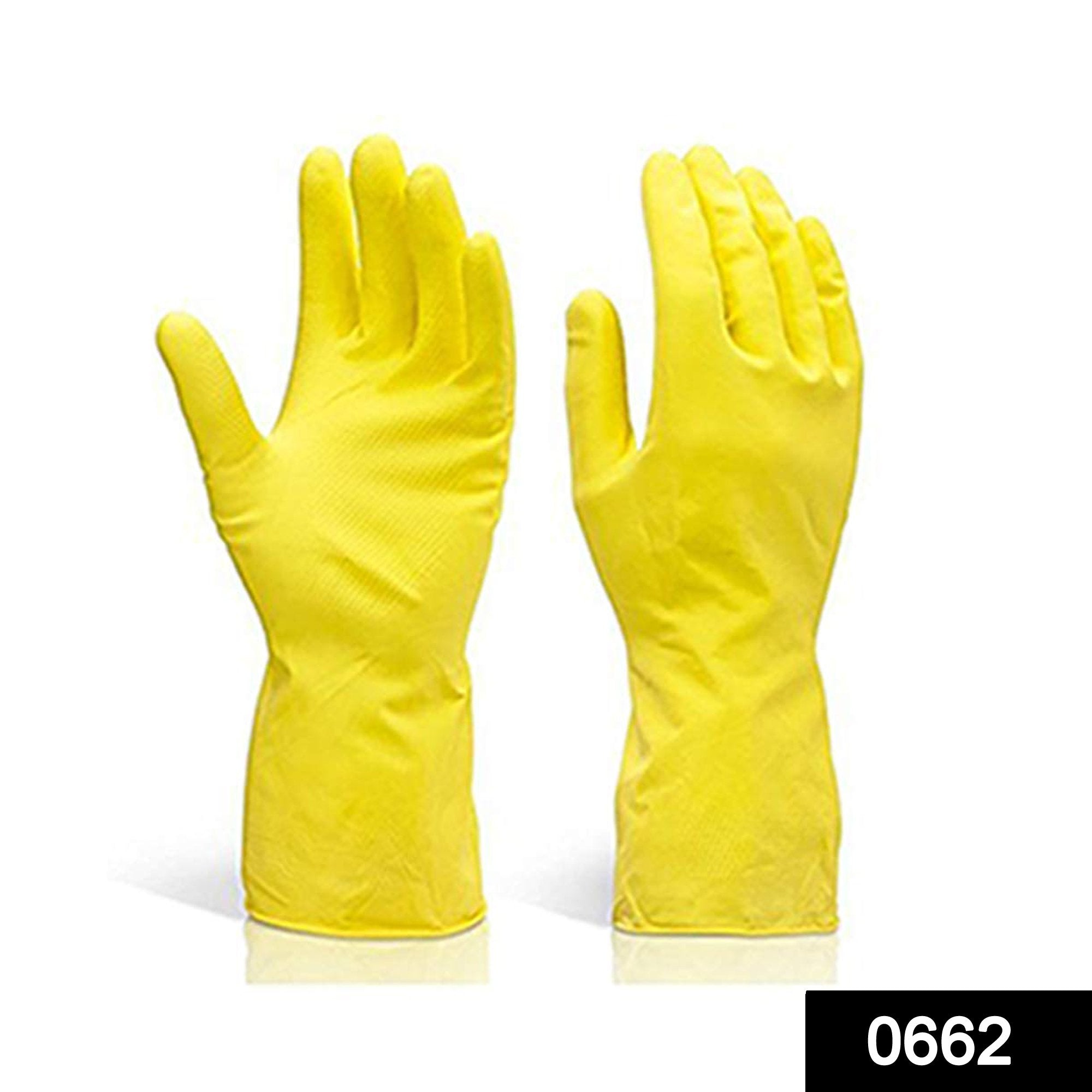 0662 - Flock line Reusable Rubber Hand Gloves (Yellow 2 tone) - 1pc - SkyShopy