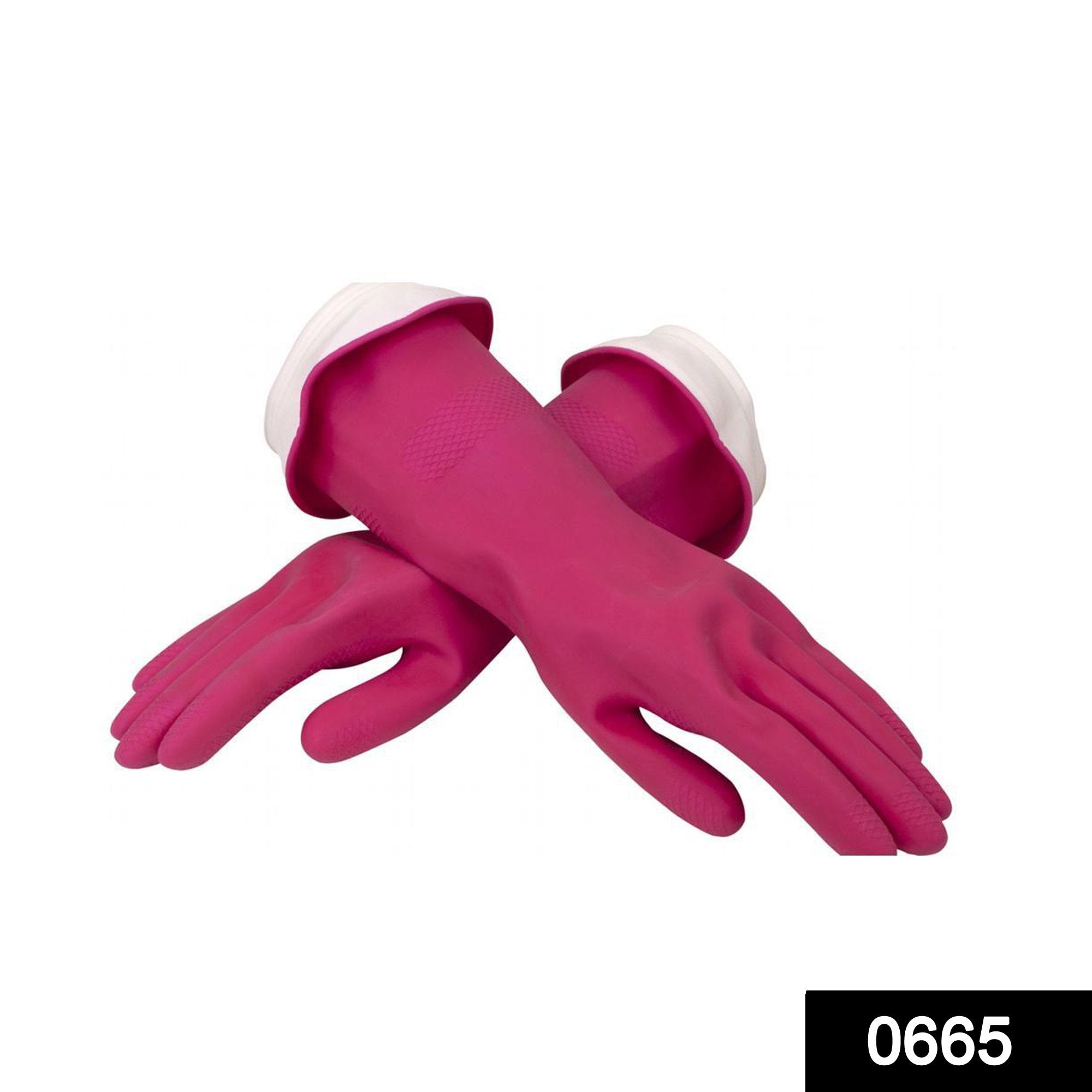 0665 - Flock line Reusable Rubber Hand Gloves (Pink) - 1pc - SkyShopy
