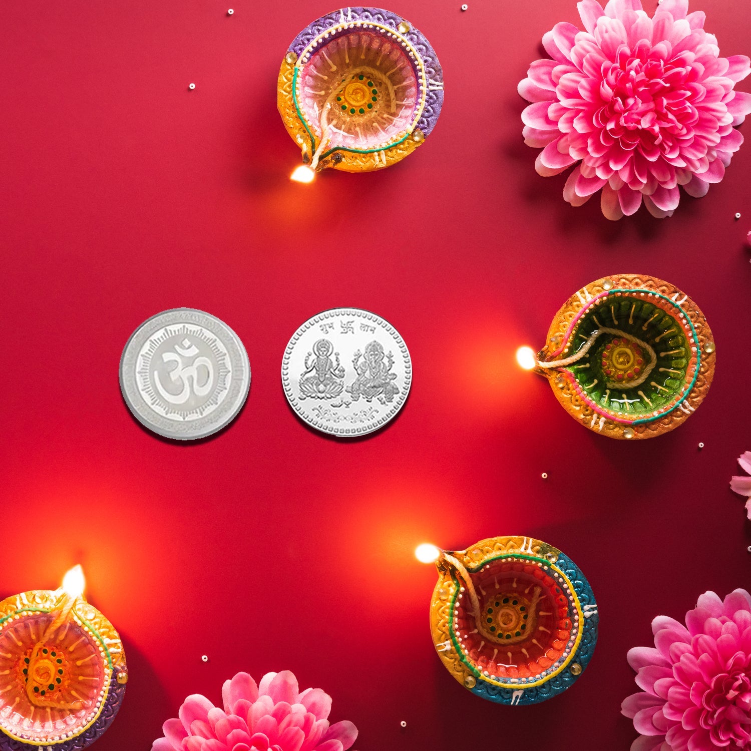 0866A  Maa Laxmi and Ganesh Ji, Silver color Coin for Gift & Pooja | Silver Coin | Silver Coin / Diwali Gift