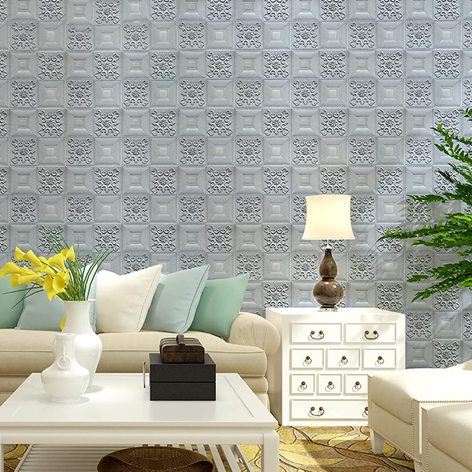 9277 Stone Design Wallpaper 3D Foam Wallpaper Sticker Panels I Ceiling Wallpaper For Living Room Bedroom I Furniture, Door I Foam Tiles (Blue Color) DeoDap