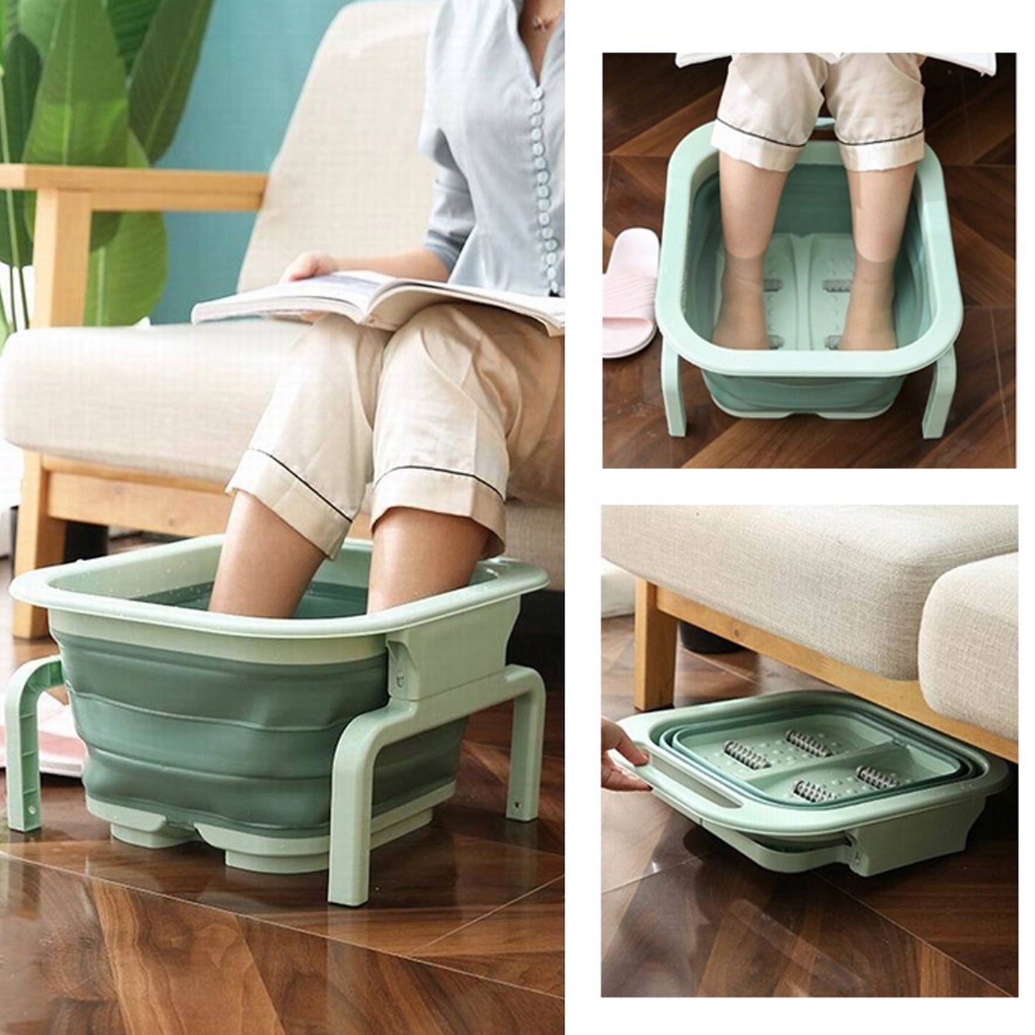 7389 Foldable Soaking Foot Massage Tub, Spa Basin, Bucket with Massage Roller, Suitable For Home Spa Pedicure Relieve Stress DeoDap