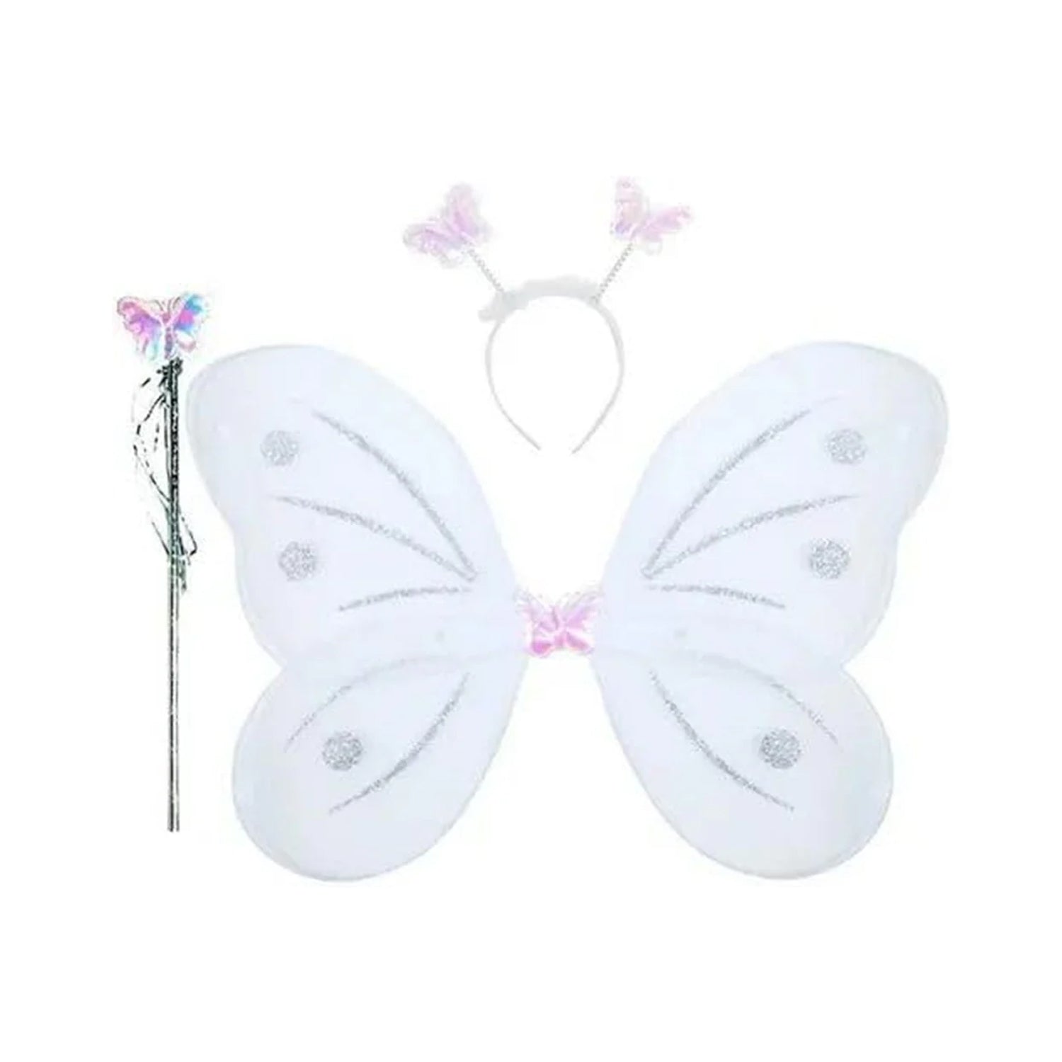 3293 Baby Girl's Fairy Nylon Butterfly Wings Costume Butterfly Fairy Angel Wing| Wand And Hairband Multi- Color For Party (1pc)