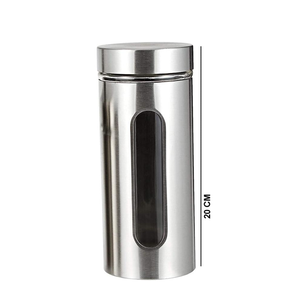 2360 Stainless Steel Jar With Visible Container Glass Window & Airtight Lid (800ml) - SkyShopy