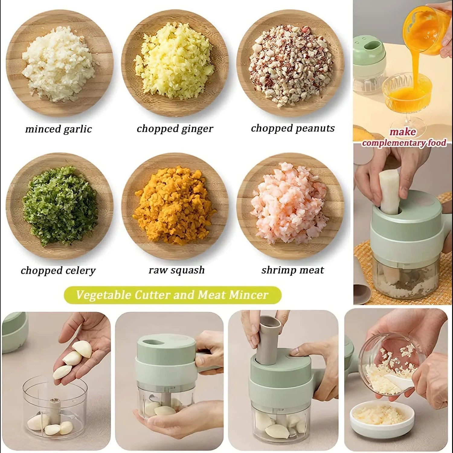 0142A  4 IN 1 ELECTRIC HANDHELD COOKING HAMMER VEGETABLE CUTTER SET ELECTRIC FOOD CHOPPER MULTIFUNCTION VEGETABLE FRUIT SLICER 