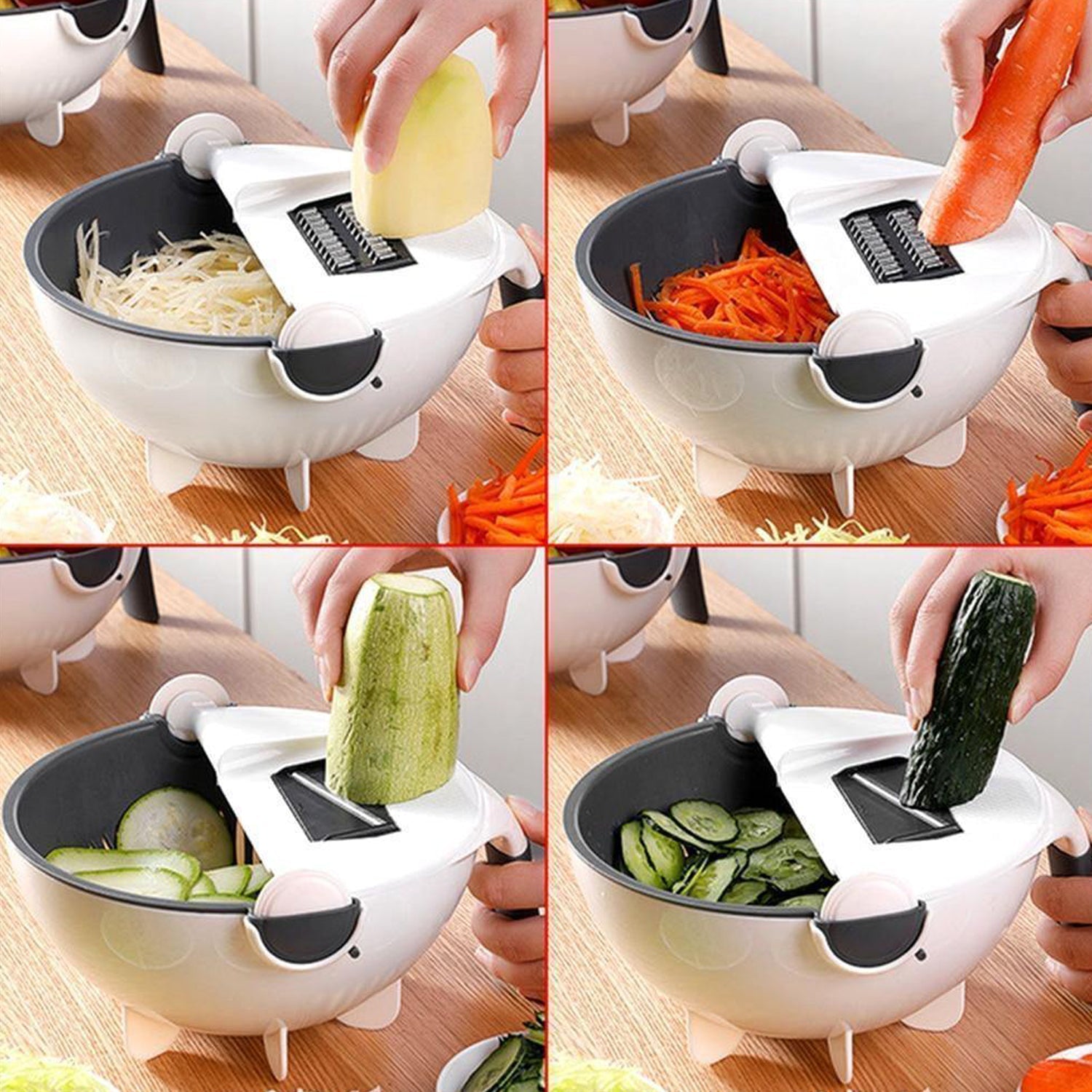 2187B Premium Portable 7 in 1 Multifunction Magic Rotate Vegetable Cutter/Chopper/Slicer/Shredder with Drain Basket with various Dicing Blades freeshipping - DeoDap