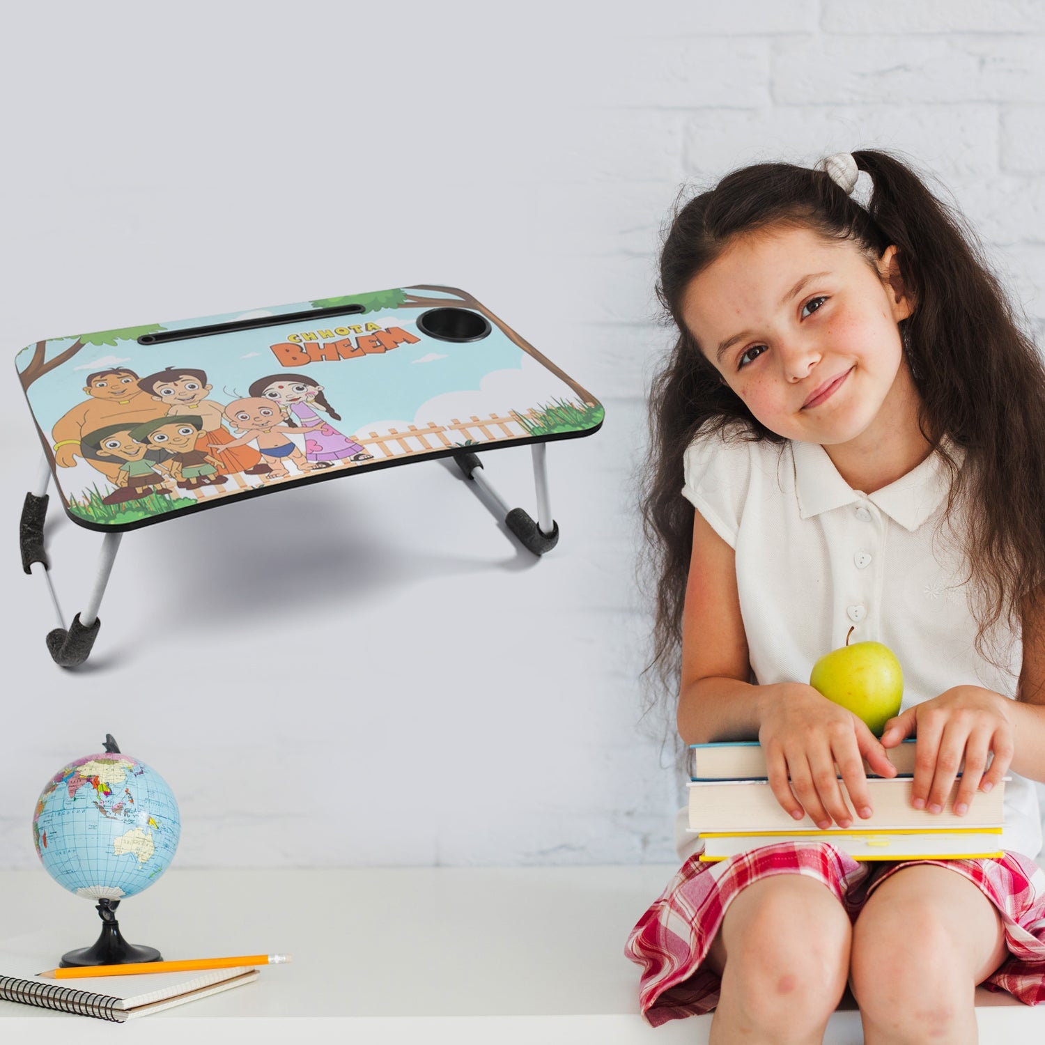 7696 Chhota Bheem Design Foldable Bed Study Table Portable Multifunction Laptop Table Lapdesk for Children Bed Foldable Table Work Office Home with Tablet Slot & Cup Holder DeoDap