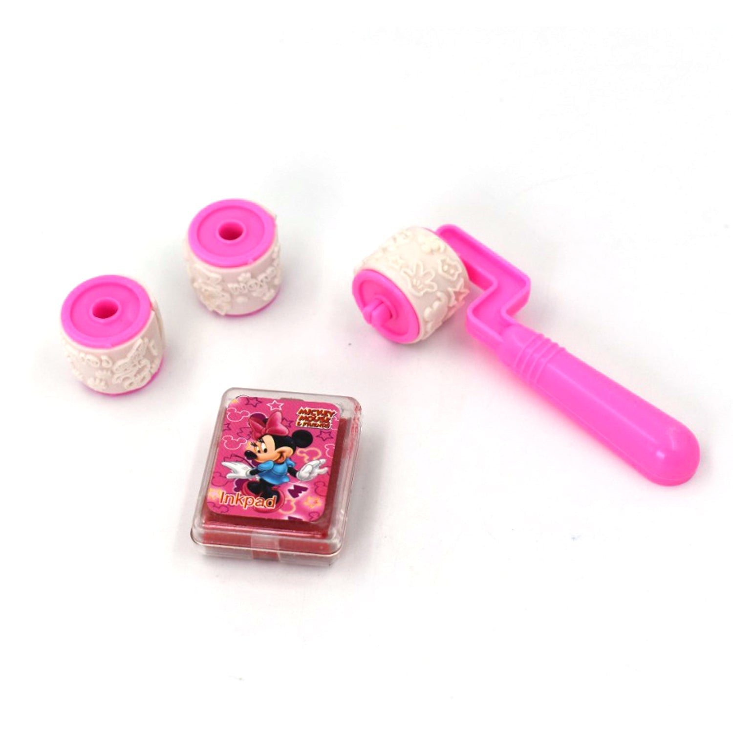 4812 Mickey Cartoon Wheel Roller Stamper Set 4 pieces with inkpad Diary Set Creative for Scrapbooking Card Making Kids Gift Fun (Multicolor) - DeoDap