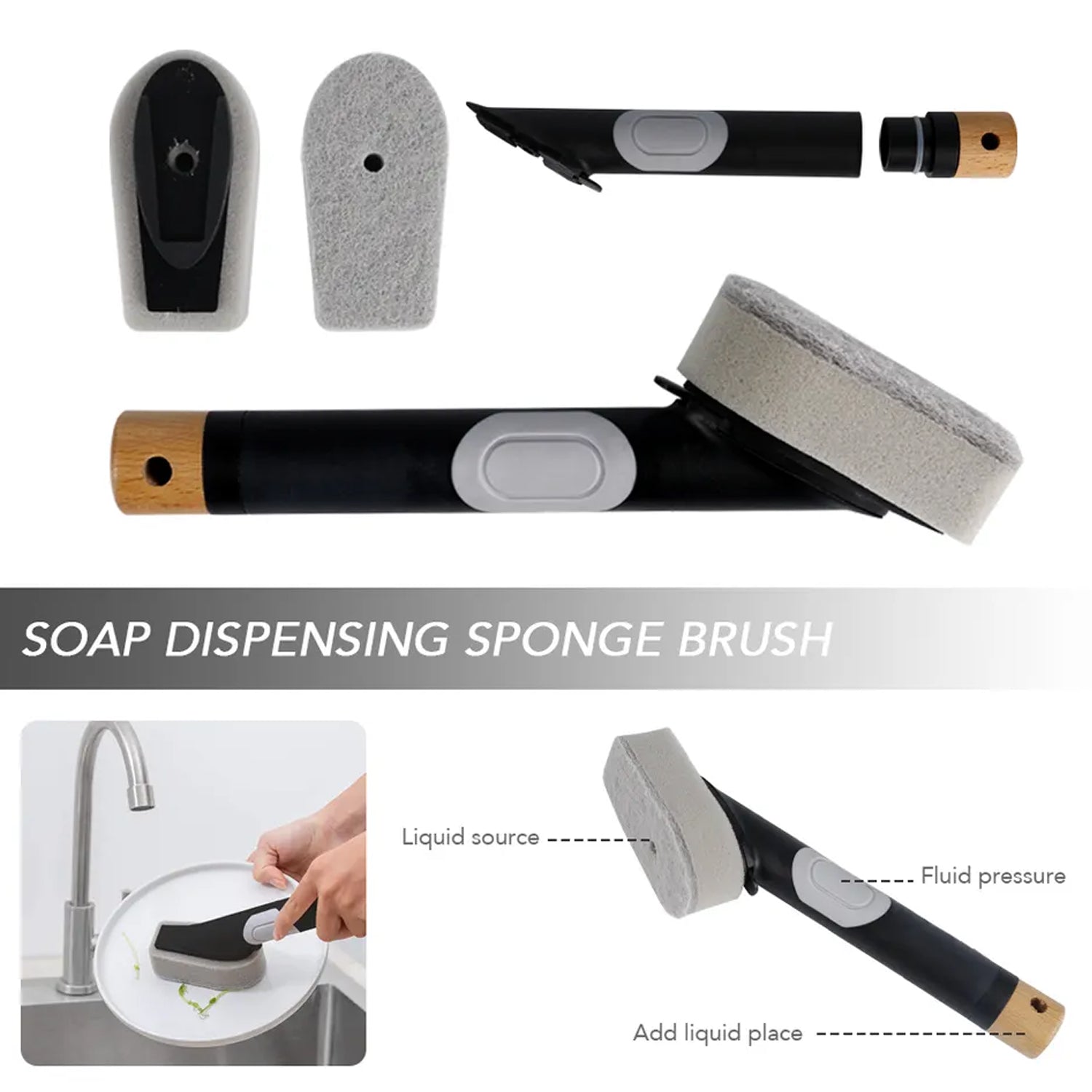 5939 Cleaning Brushes Set, Scrub Brush Bathroom Brush, Long Handle Liquid Dispenser Pot Washing Brush