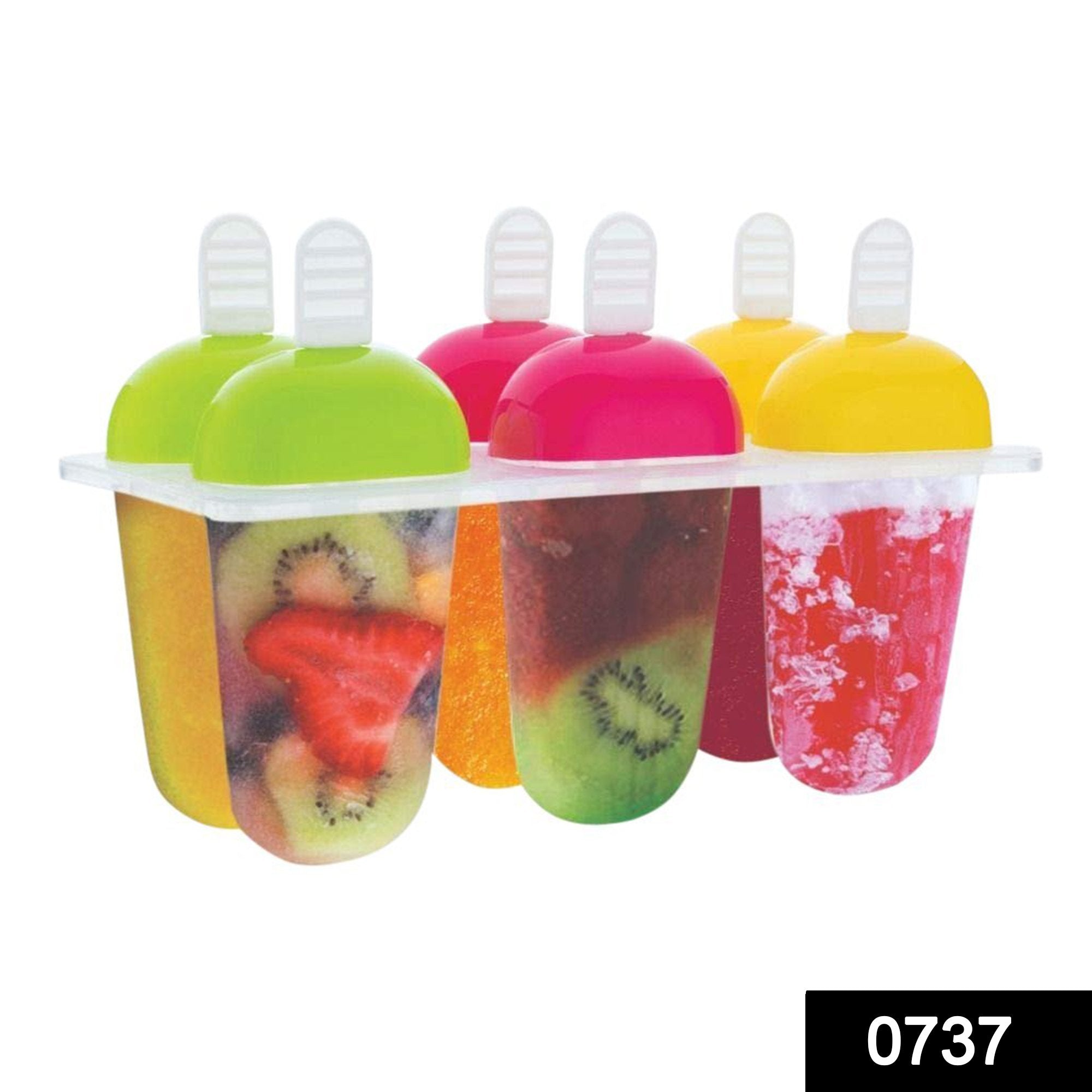 0737  6 Pcs Multicolor Polypropylene Ice Mold, Kulfi Maker/Stick/Cream/Candy Color Assorted - SkyShopy