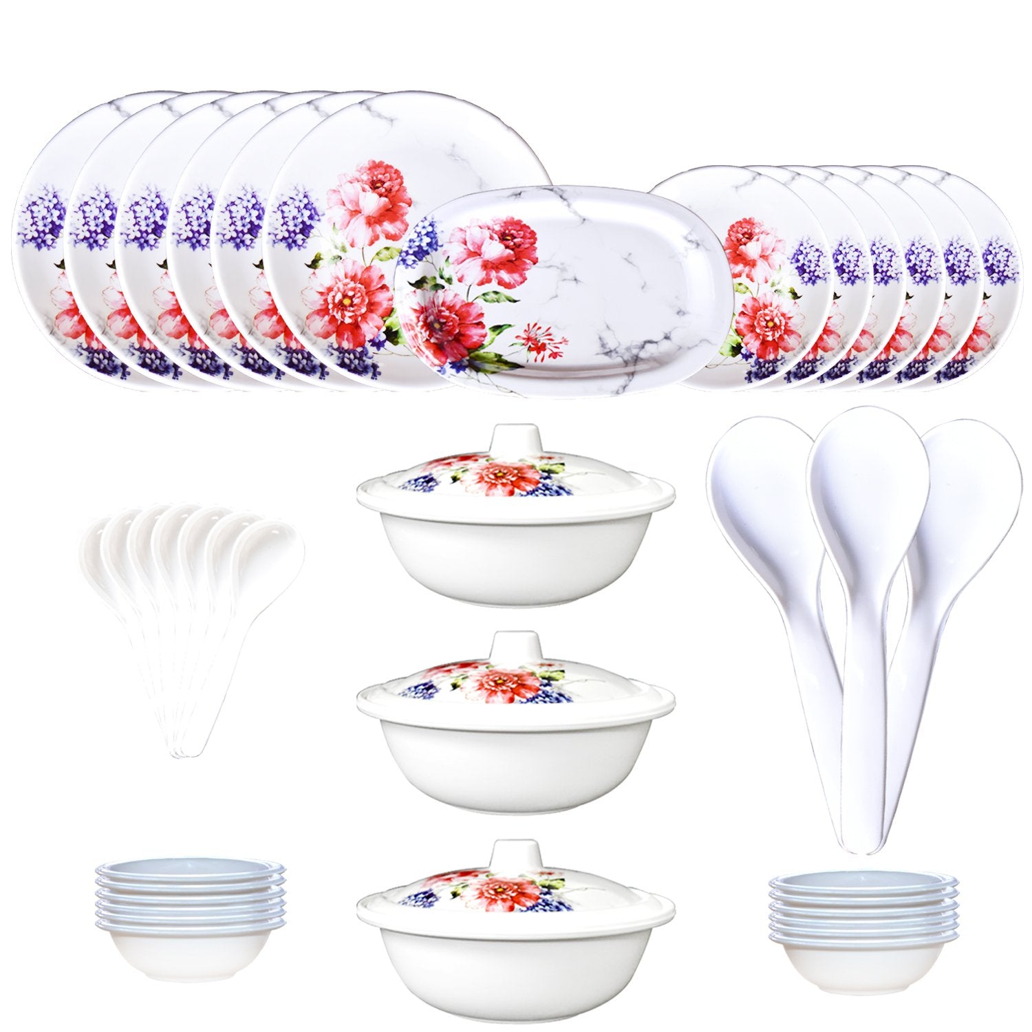 2526 Plastic Light Weight Dinner Set of 36 Pieces Dinner Set - SkyShopy
