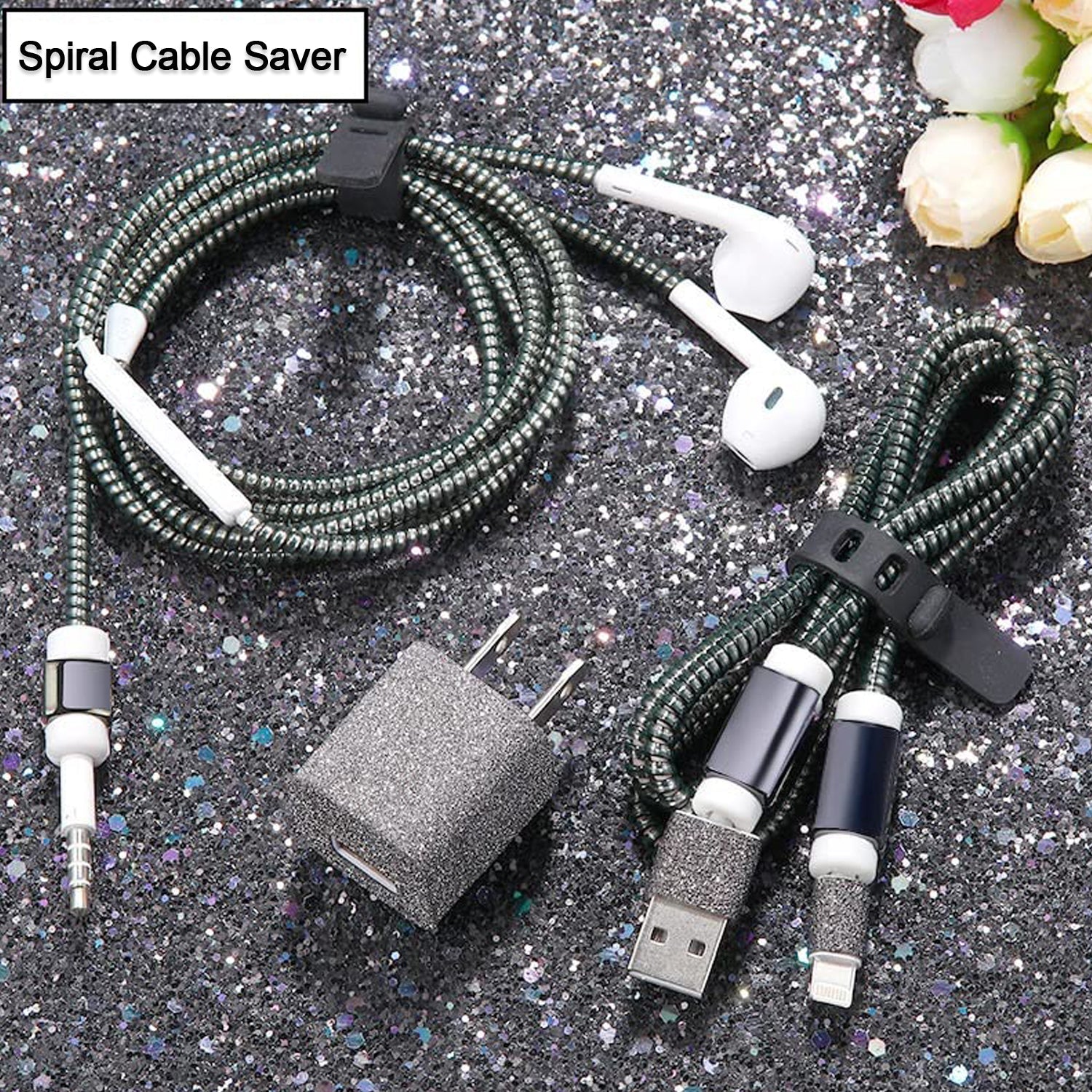 6011 Metallic Finish Cable Spiral Protector/Wire Repair/Pet Cord Protector/Headphone Saver, Cable Wrap/Cover for Mac Charging Cable DeoDap