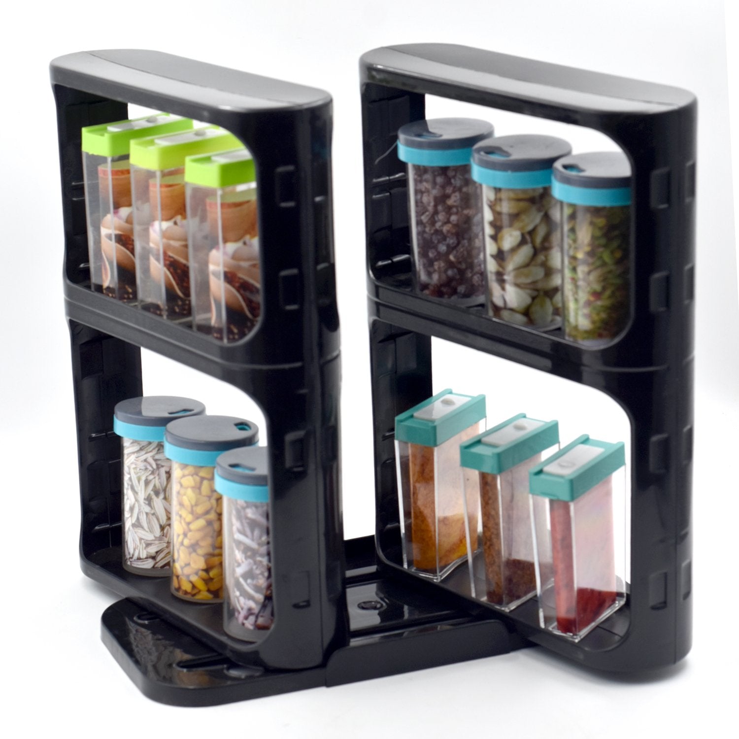 2621 Cabinet Caddy, Modular Rotating Spice Rack Multi-functional Organizer Rack Two 2-Tiered Shelves with Base