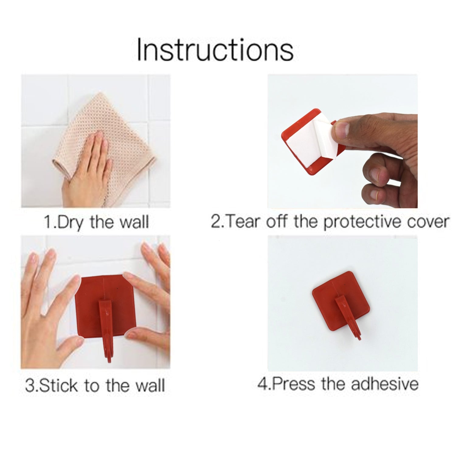 4836 Heavy Duty Self Adhesive Sticky Wall Hooks (Pack Of 12) freeshipping - DeoDap