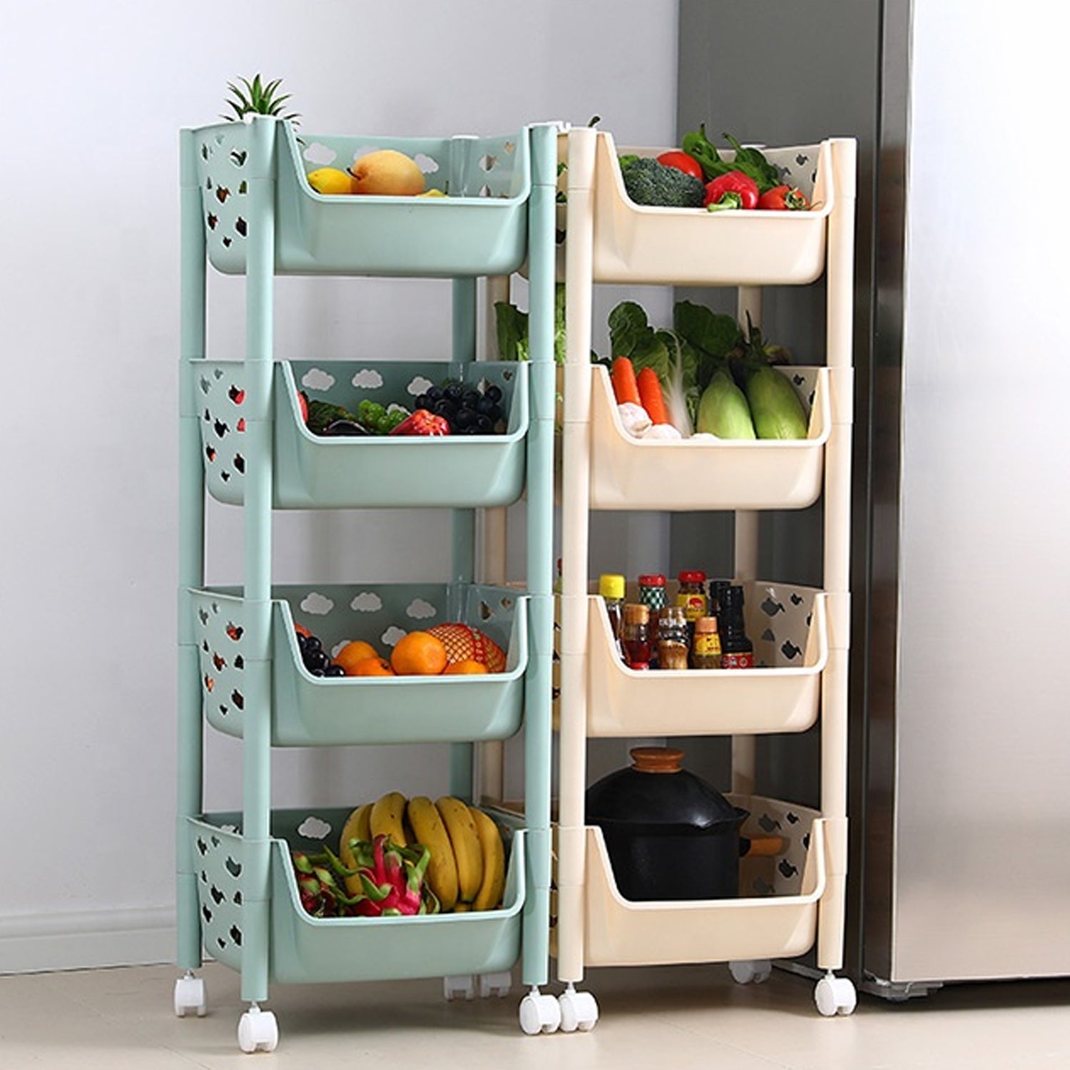 5298  4 Layers Fruit & Vegetable Basket Trolley Plastic for Home and Kitchen Fruit Basket Storage Rack Organizer Holders Kitchen Trolley DeoDap