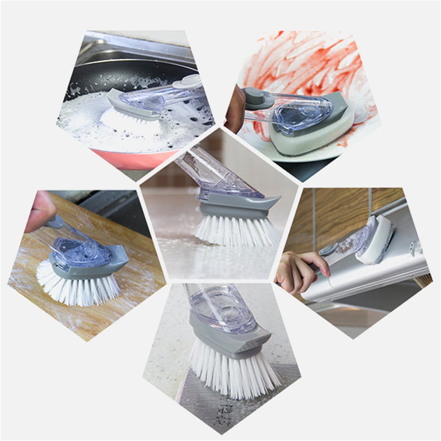 1271A 2-in-1 Dishwashing Brush, Long Handle Wash Pot Brush Washing Dish