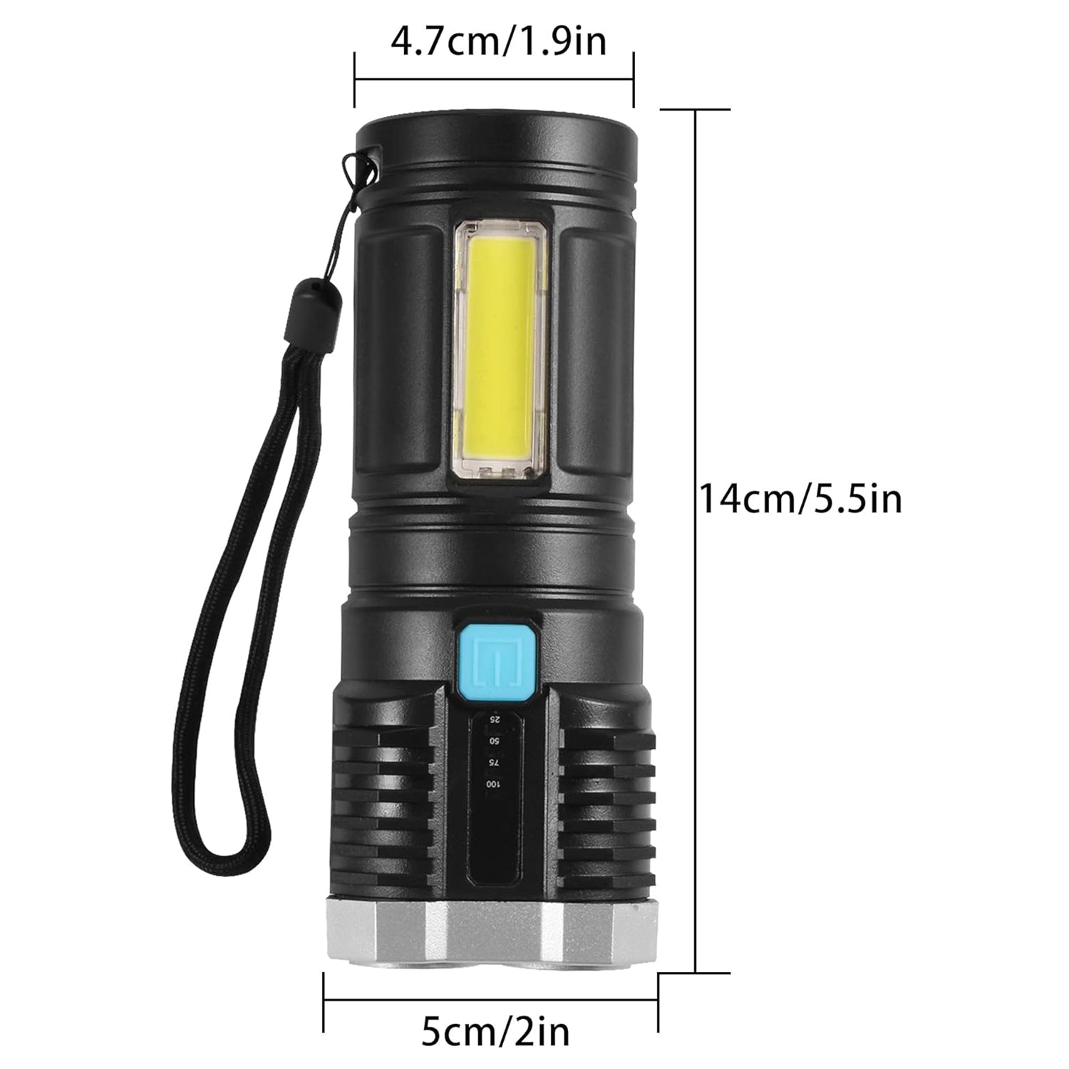 9370 Multifunctional Strong 4 LED Torch Light, Portable Rechargeable Flashlight Long Distance Beam Range 800 Lumens COB Light 4 Mode Emergency for Hiking, Walking, Camping (4 LED Torch)