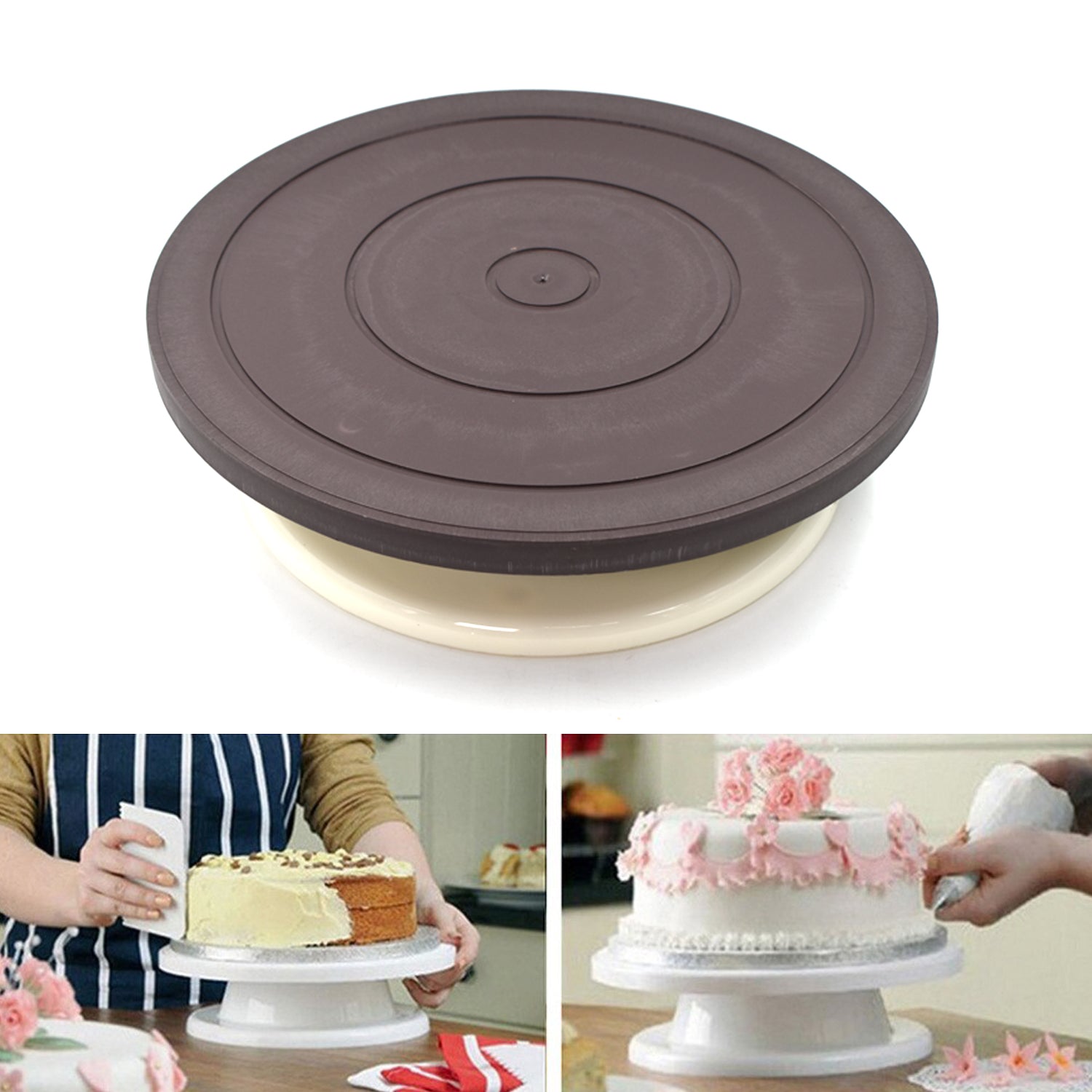 2733 Cake Brown Turntable used widely in bakeries and some of the household places while making and decorating cake and all purposes. freeshipping - DeoDap