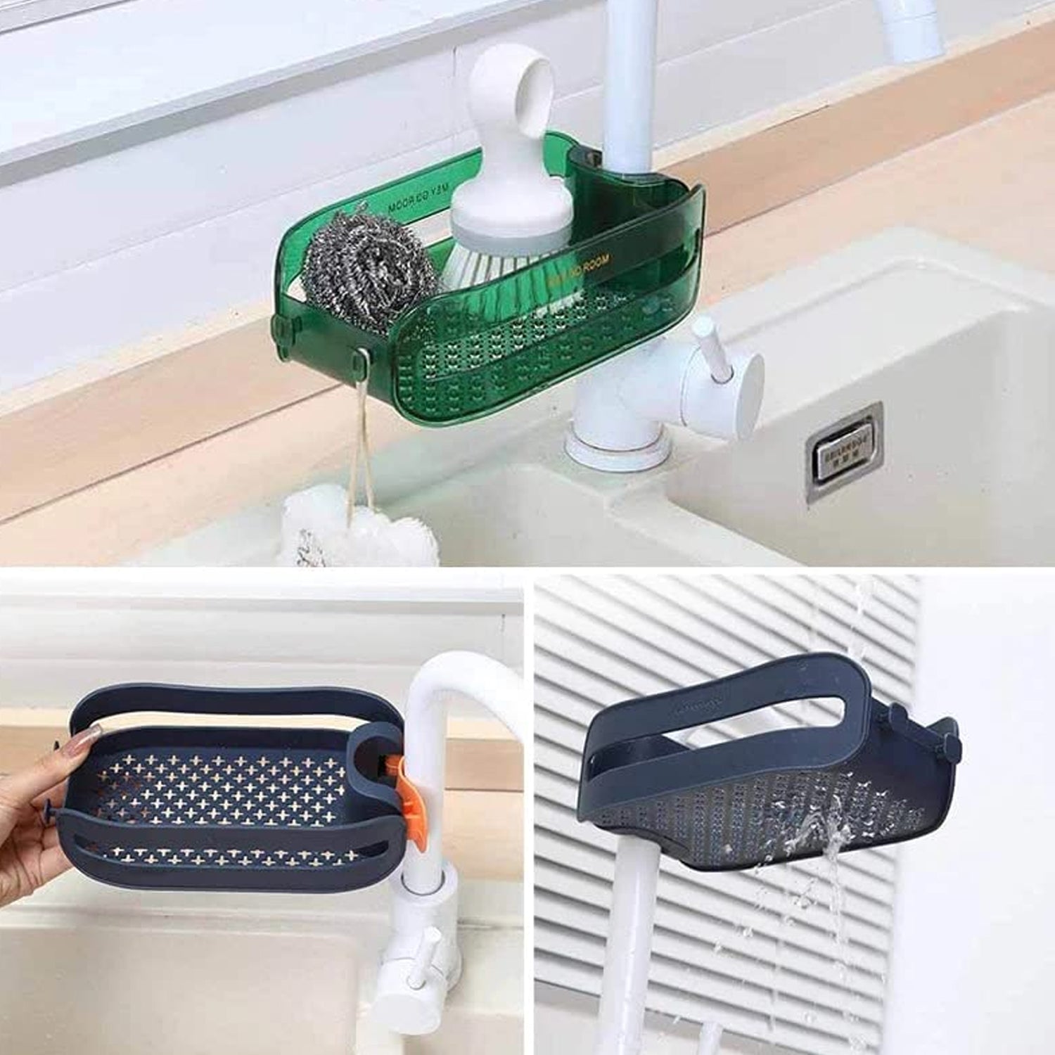 7073 Plastic Faucet Drain Basket Shelf - Drain Basket for Sink, Multipurpose Drain Basket Sink-Strainer Hangs on Faucet for All Sinks. DeoDap