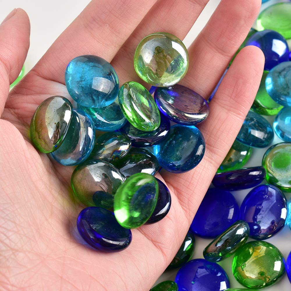 4980 Glass Gem Stone, Flat Round Marbles Pebbles for Vase Fillers, Attractive pebbles for Aquarium Fish Tank. (Approx - 45 Gem stones) DeoDap