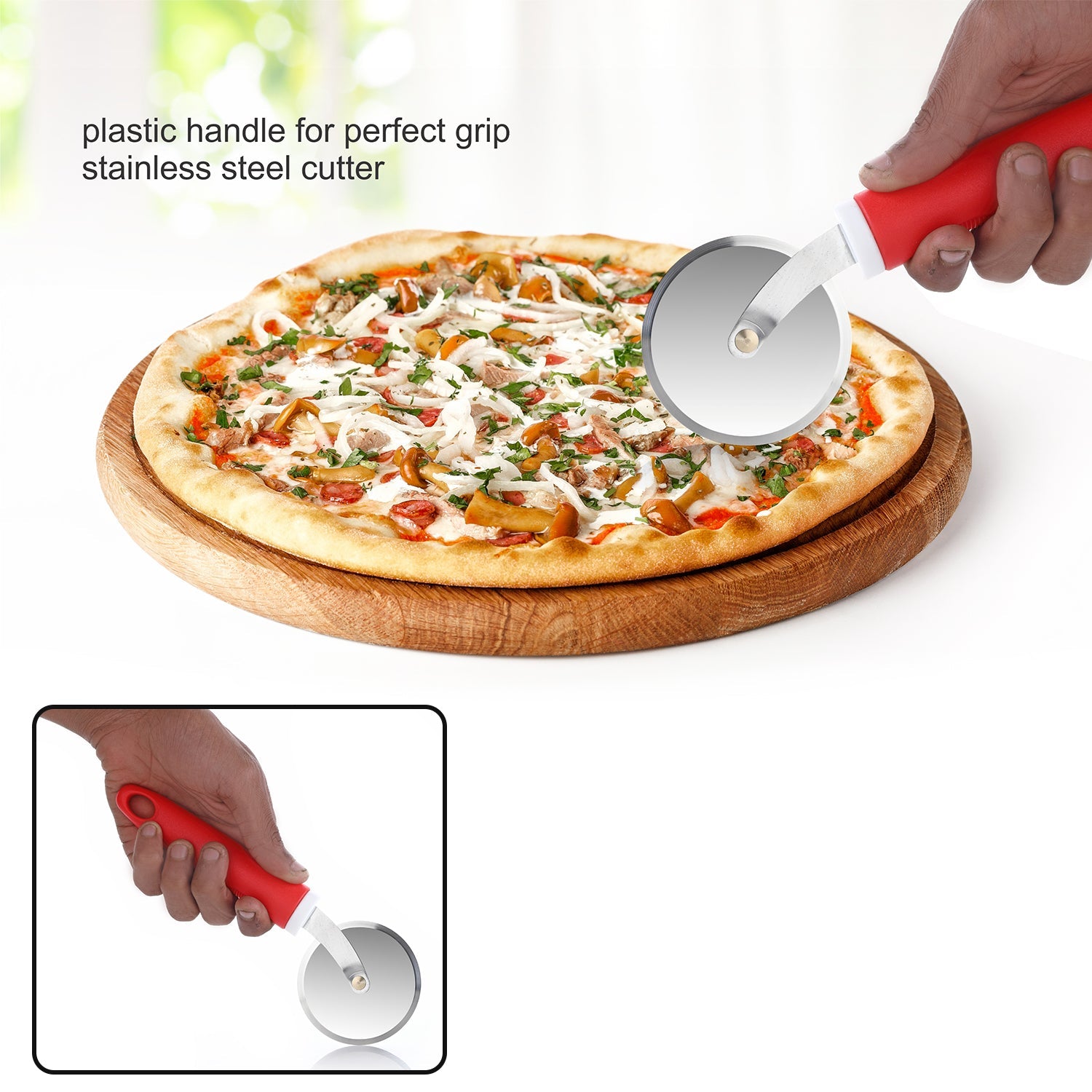 8707 Ganesh PIZZA / PASTRY CUTTER Wheel Pizza Cutter  (Stainless Steel) DeoDap