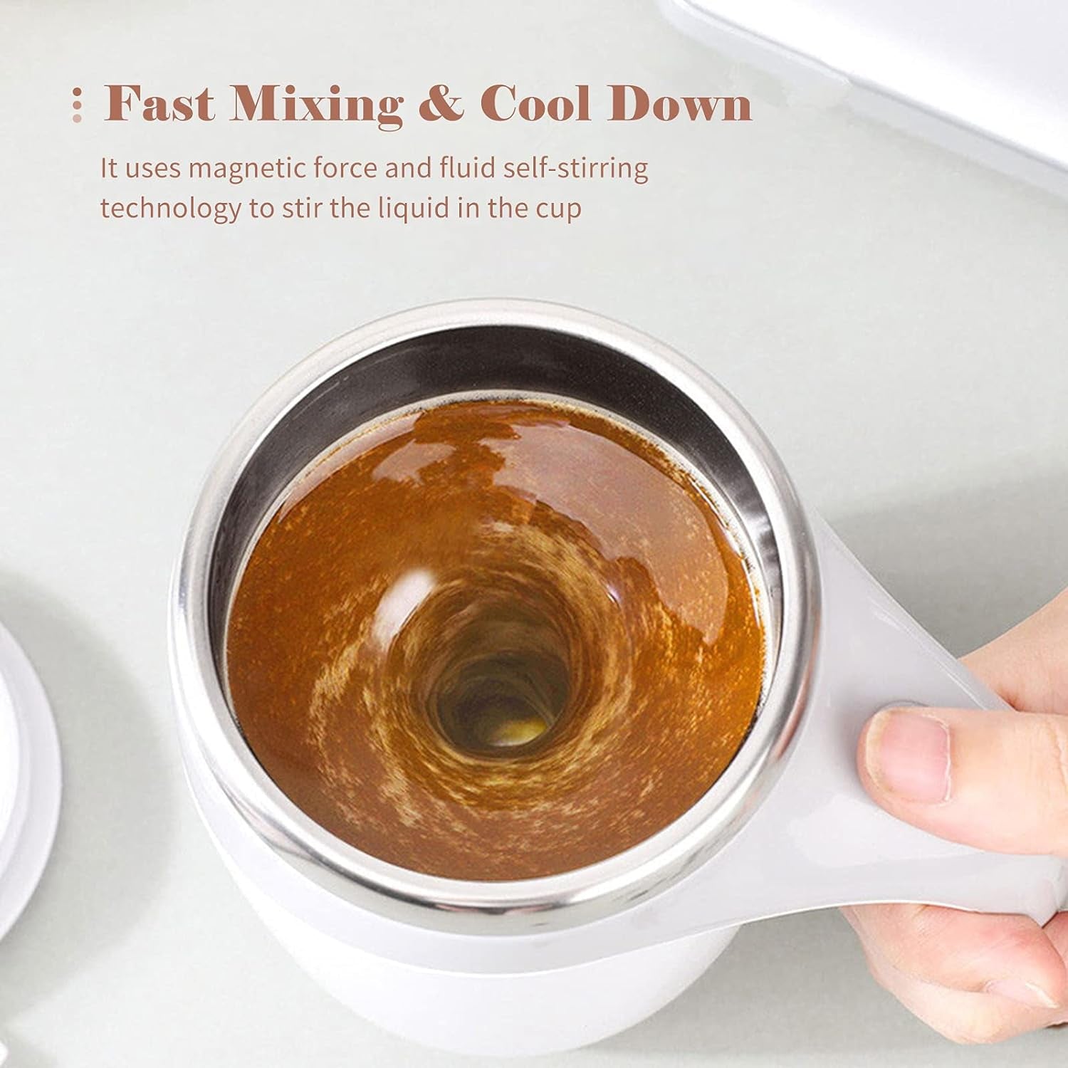 5545 Stirring Coffee Mug | Magnetic Stirring Coffee Cup | Stainless Steel Mug for Milk | Self Stirring Coffee Mug, Suitable for Coffee / Milk / Hot Chocolat | Battery Operated