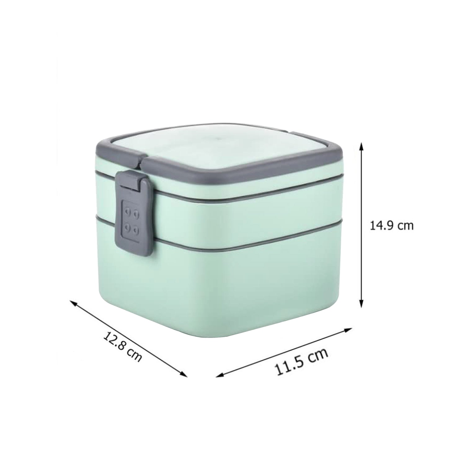 2837 Green Double-Layer Portable Lunch Box Stackable with Carrying Handle and Spoon Lunch Box DeoDap