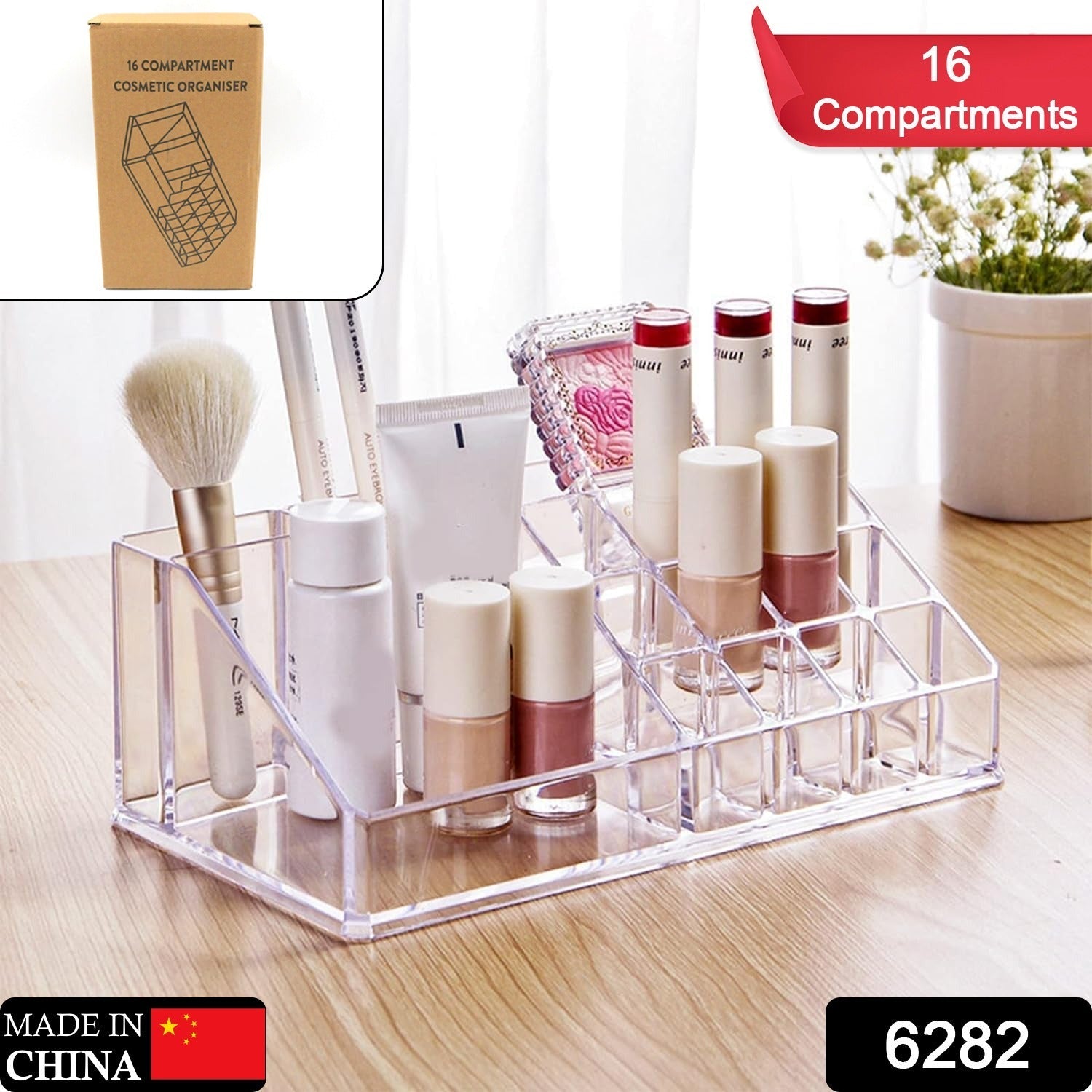 6282 16 Compartment Cosmetic Makeup Jewellery Lipstick Storage Organiser Box, Cosmetic Storage Box Make-up Lipstick Organizer / Lipstick Holder Case  Transparent