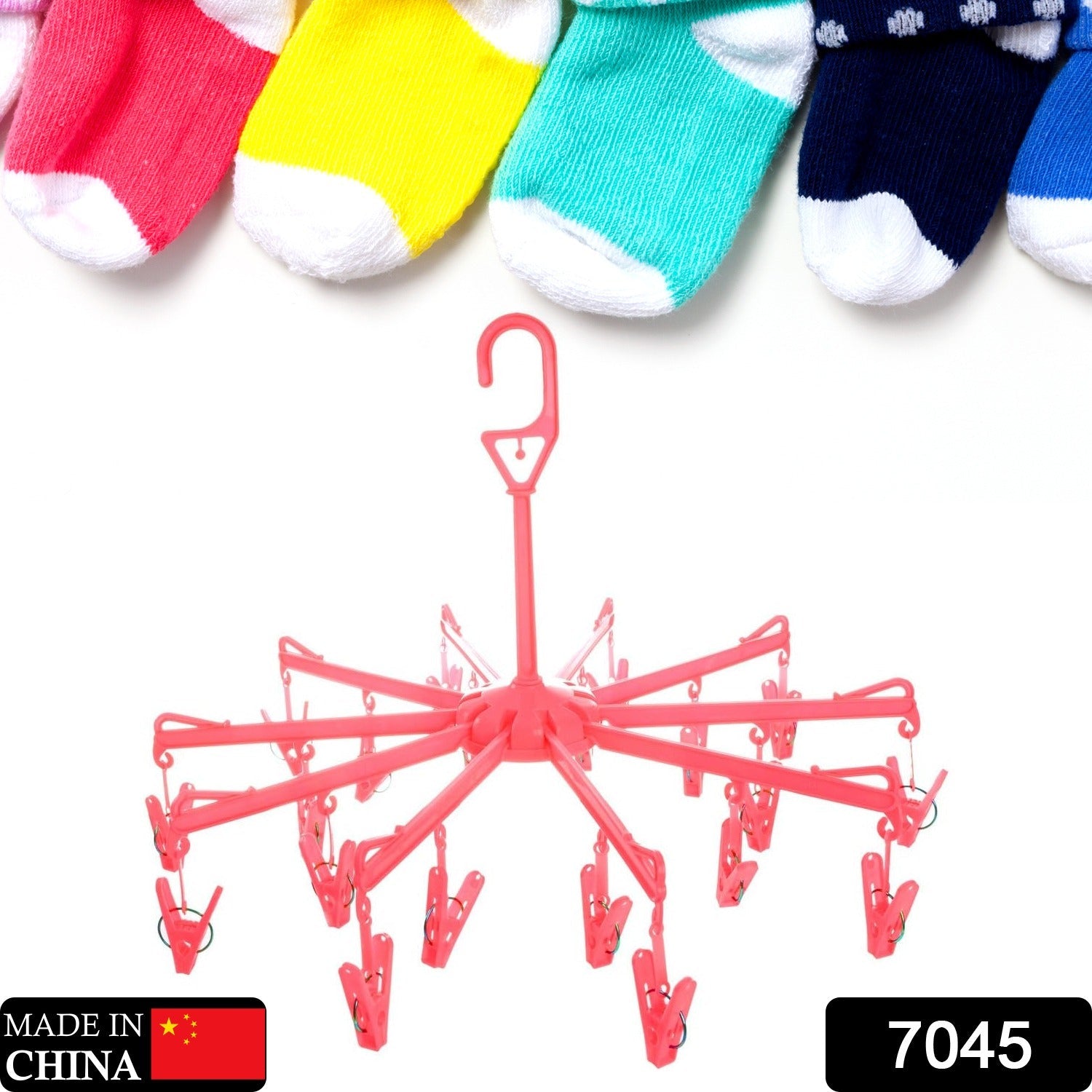 7045 Plastic Foldable Underwear Hanging Dryer Clothes Clips Hanger Drying Rack, Clothes Hangers with 16 Clips, Clip Hanger Drip Hanger for Drying Underwear, Baby Clothes, Socks, Bras, Towel, Cloth Diapers, Gloves