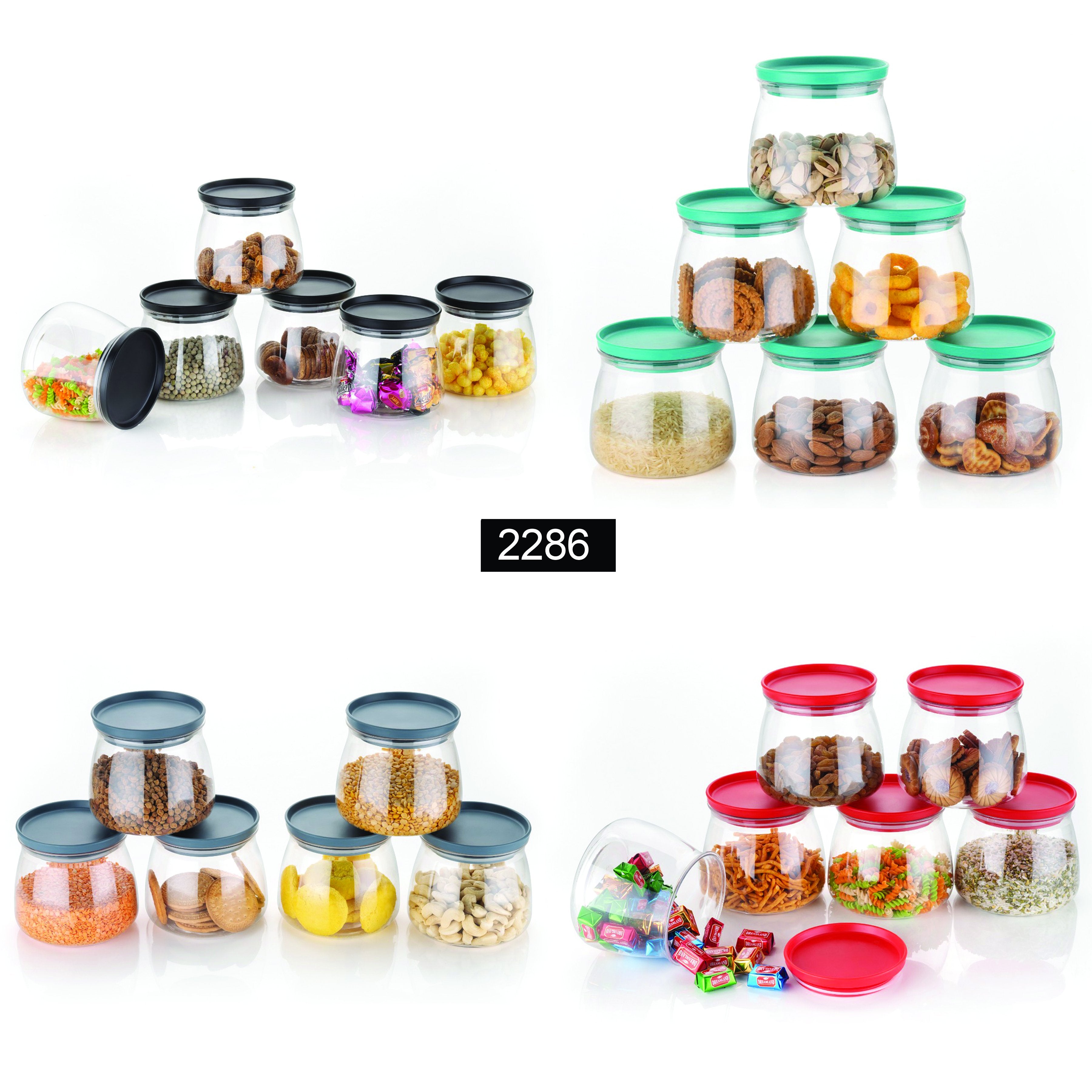 2286 Matka Shaped Jar with Air Tight & Leak Proof Lid (Multicolour) (Set of 6) (900Ml) - SkyShopy
