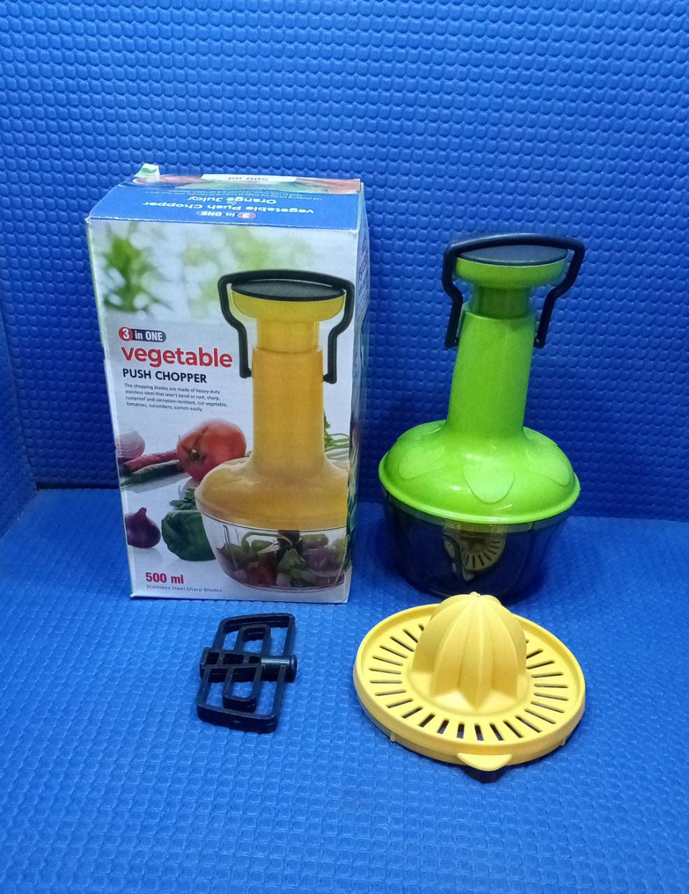 2074 3 IN 1 PUSH CHOPPER 500ML USED FOR CHOPPING OF FRUITS AND VEGETABLES. DeoDap