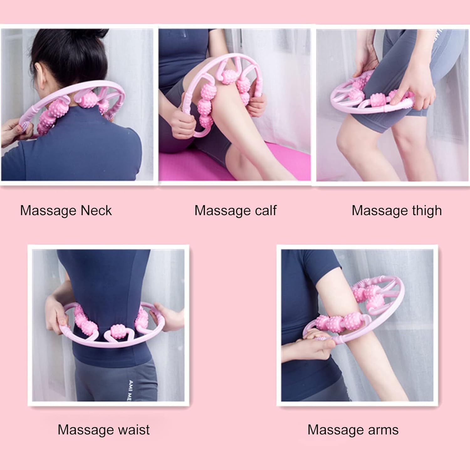 Muscle Massage Roller, 8 &10 Wheels Relieve Soreness Leg Muscle Roller Fitness Roller Muscle Relaxer Massage Roller Ring Clip All Round Massaging Uniform Force Elastic PP Drop Shaped for Home Use (1 Pc)
